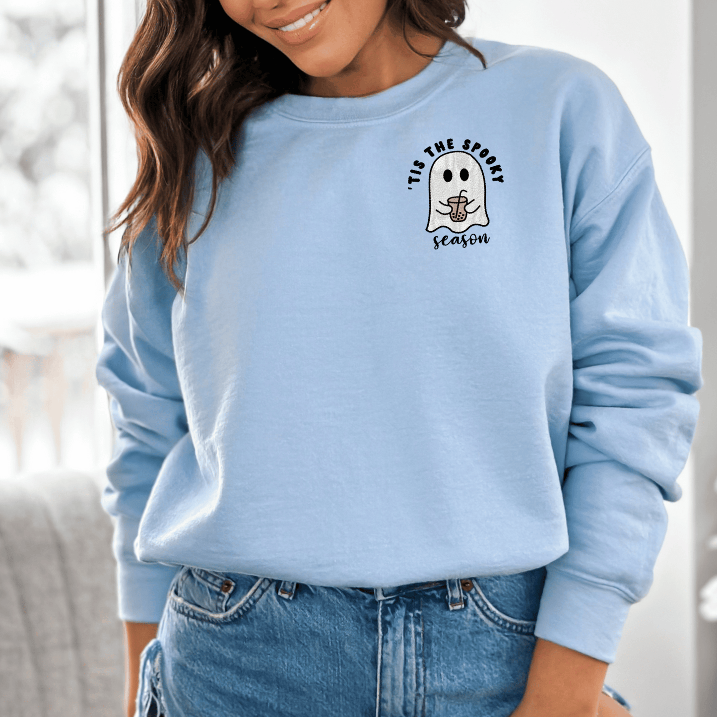 Embroidered 'Tis Spooky Season Iced Coffee Sweatshirt - Happy Place Studio