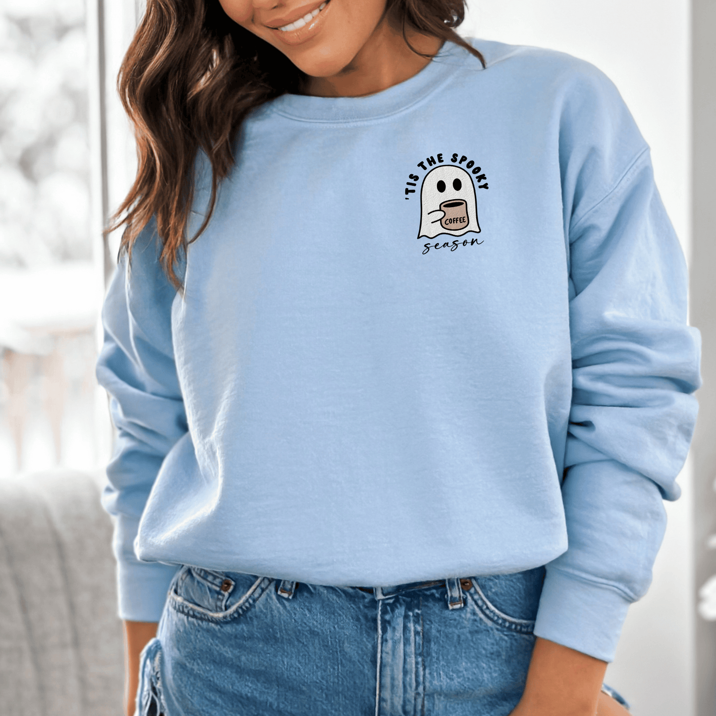 Embroidered 'Tis Spooky Season Coffee Sweatshirt - Happy Place Studio