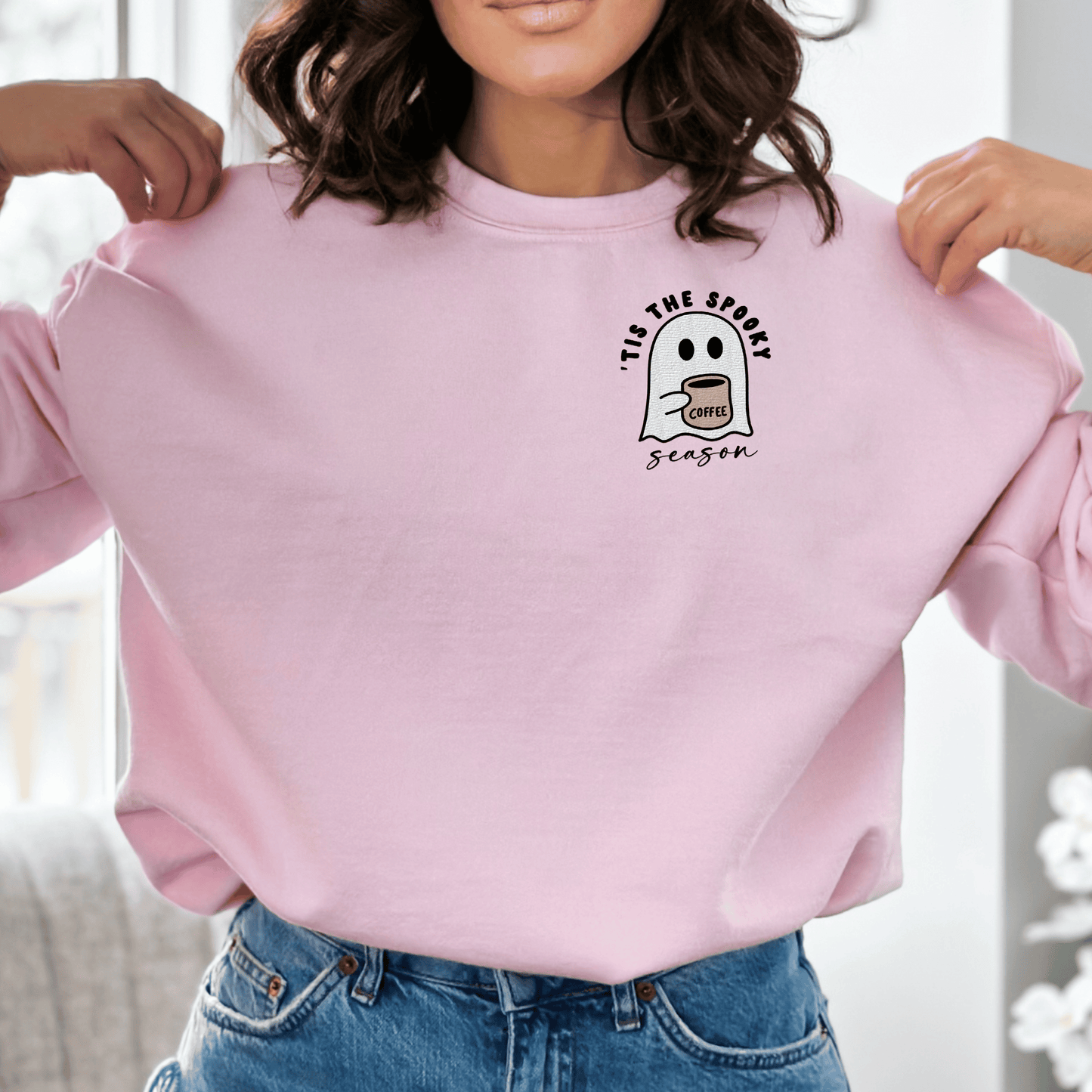 Embroidered 'Tis Spooky Season Coffee Sweatshirt - Happy Place Studio