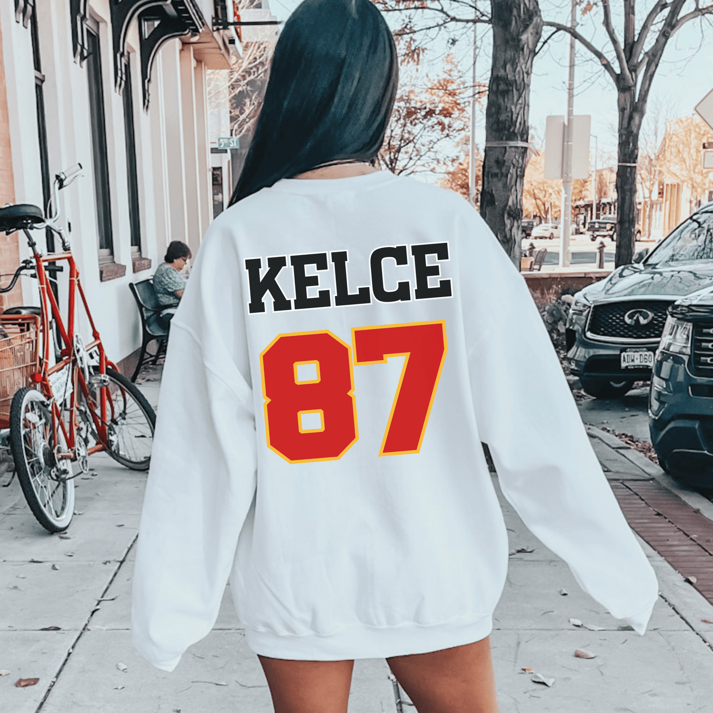 Only Here For Kelce Sweatshirt (FRONT AND BACK) - Happy Place Studio