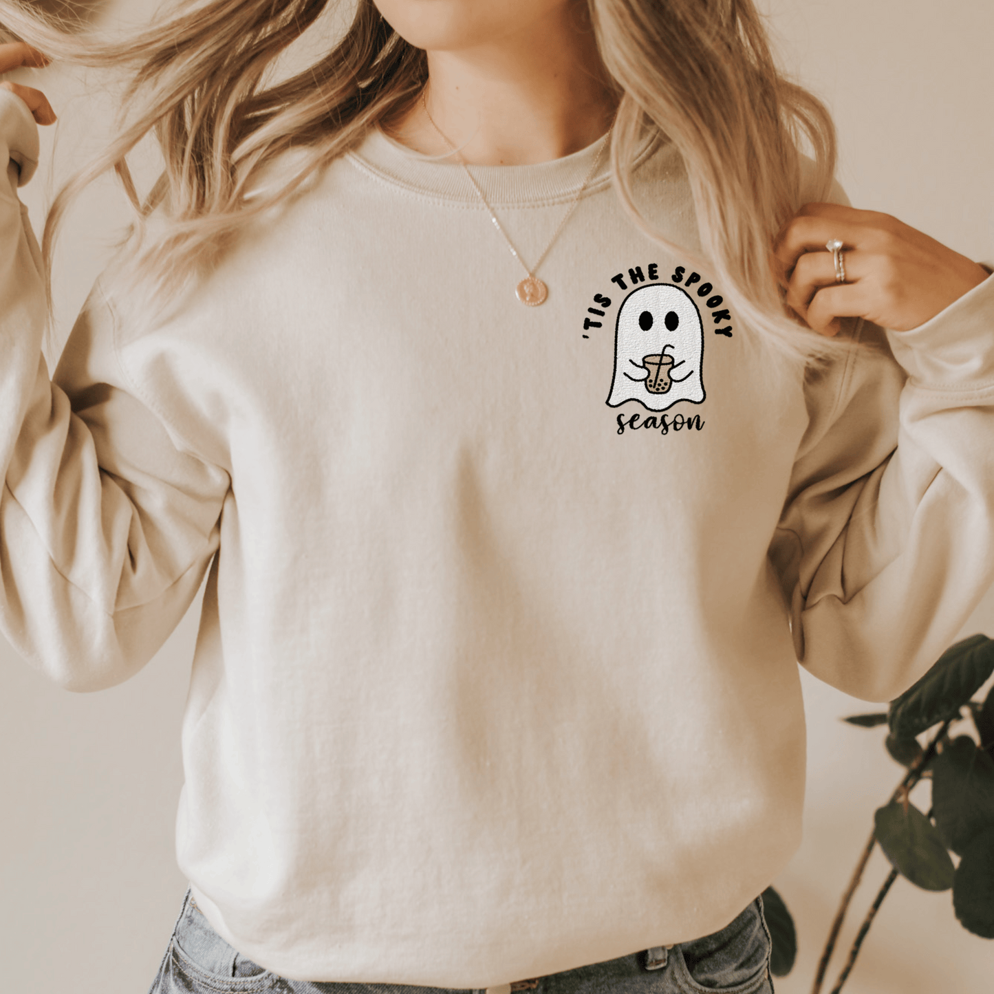 Embroidered 'Tis Spooky Season Iced Coffee Sweatshirt - Happy Place Studio