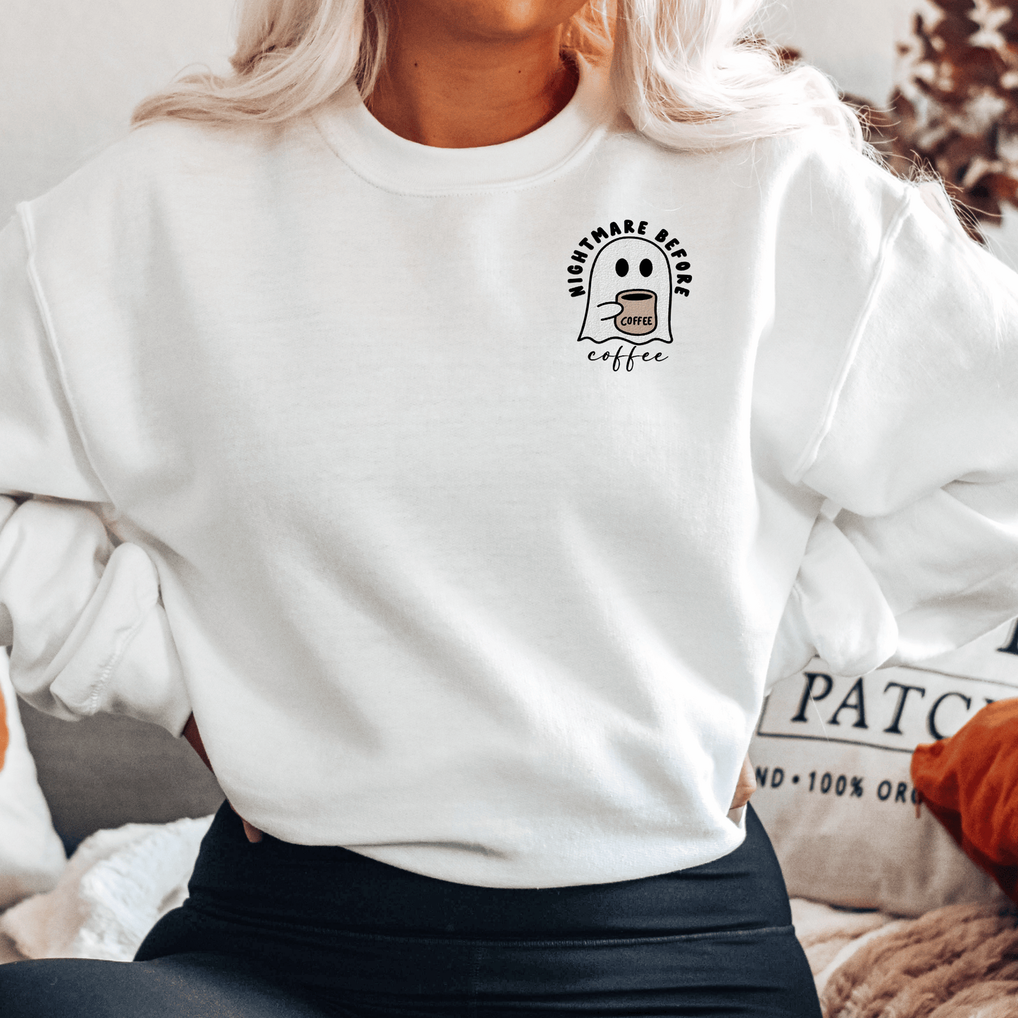 Embroidered Nightmare Before Coffee Sweatshirt - Happy Place Studio