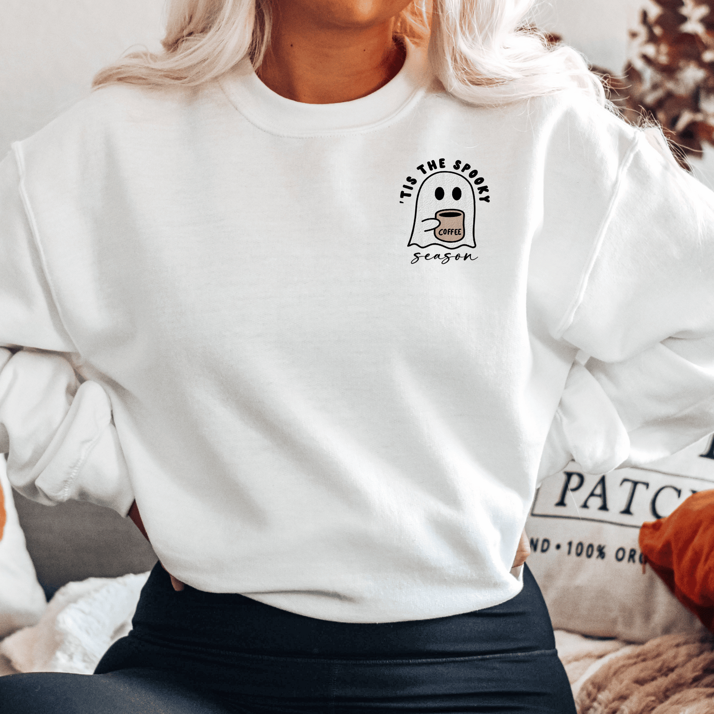 Embroidered 'Tis Spooky Season Coffee Sweatshirt - Happy Place Studio