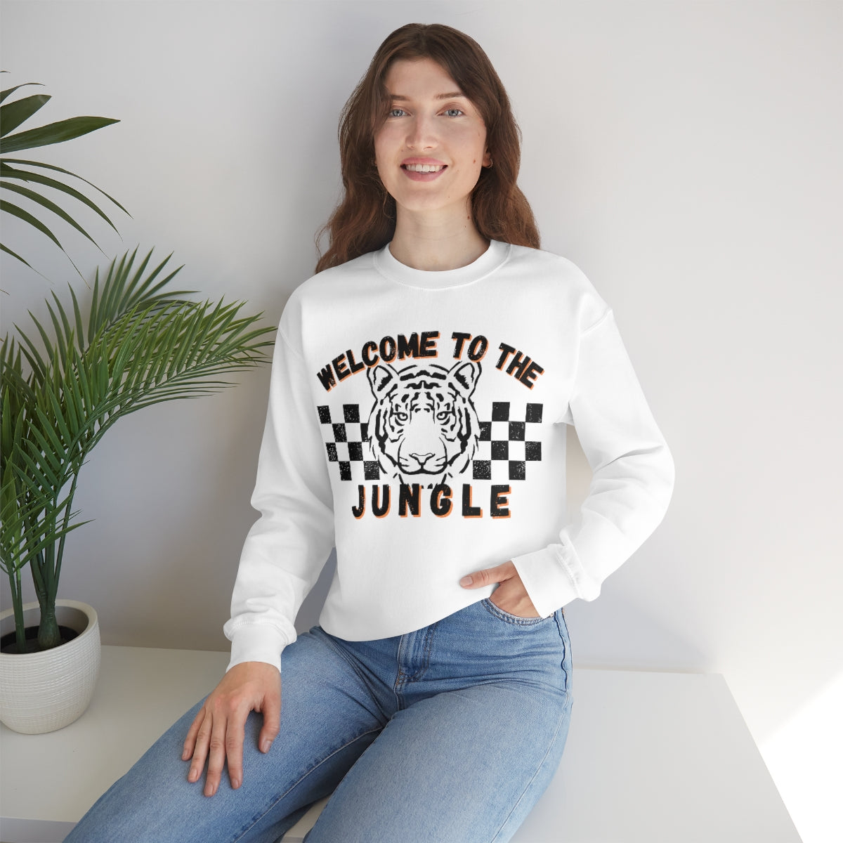 Welcome To The Jungle Checkered Crewneck Sweatshirt - Happy Place Studio