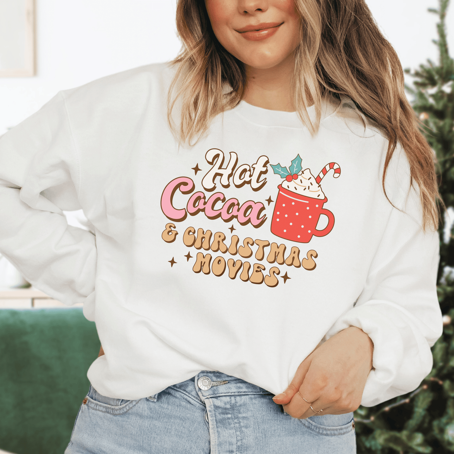 Hot Cocoa and Christmas Vibes Sweatshirt - Happy Place Studio