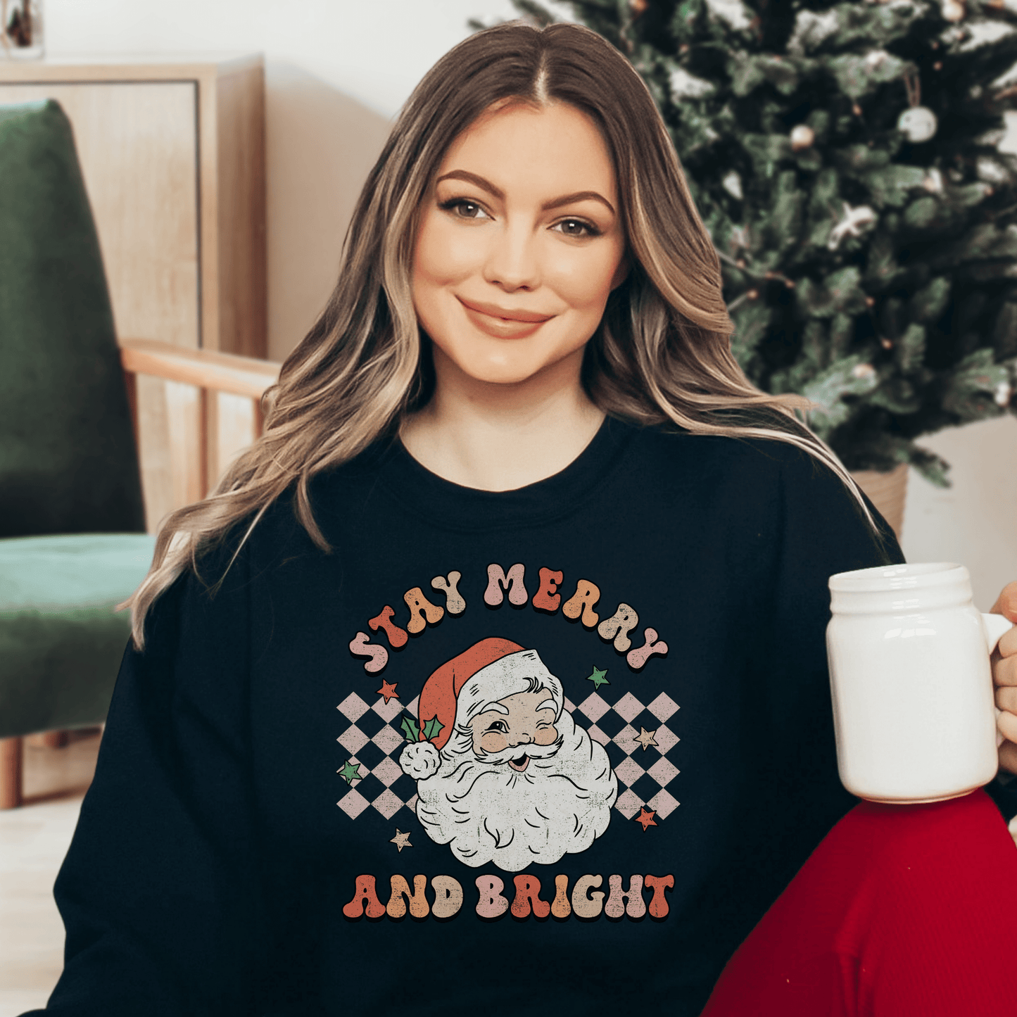 Retro Stay Merry and Bright Christmas Sweatshirt - Happy Place Studio