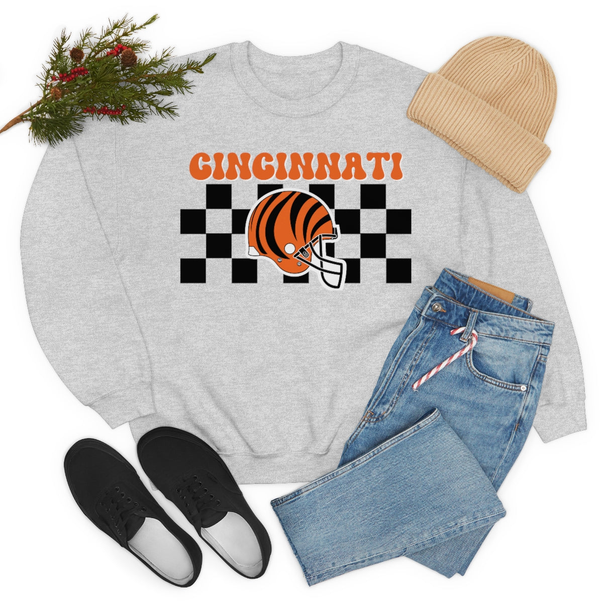Checkered Cincinnati Crewneck Sweatshirt - Happy Place Studio