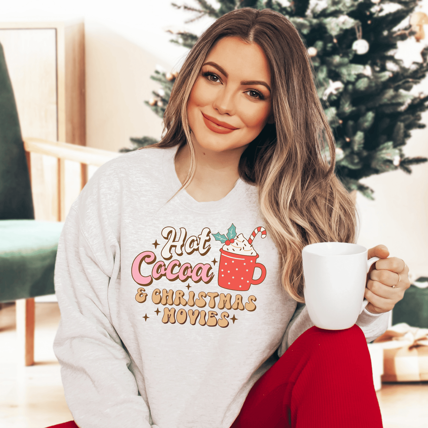 Hot Cocoa and Christmas Vibes Sweatshirt - Happy Place Studio