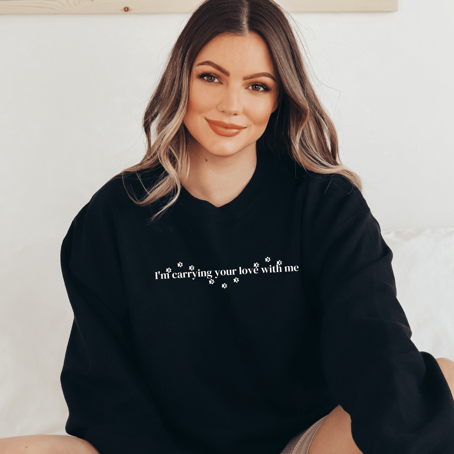 Embroidered I'm Carrying Your Love with Me Paw Prints Sweatshirt - They Said It Studio