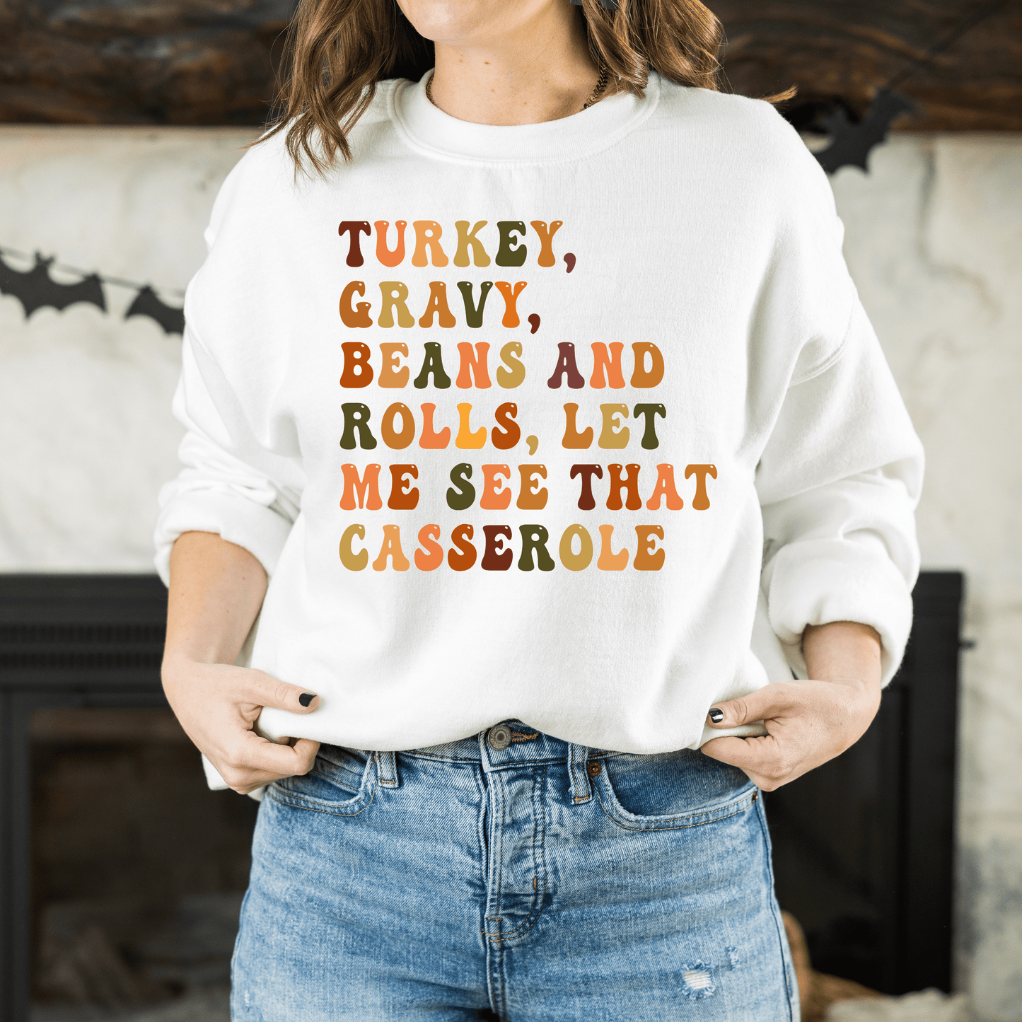 Turkey, Gravy, Beans, and Rolls Colored Crewneck Sweatshirt - Happy Place Studio
