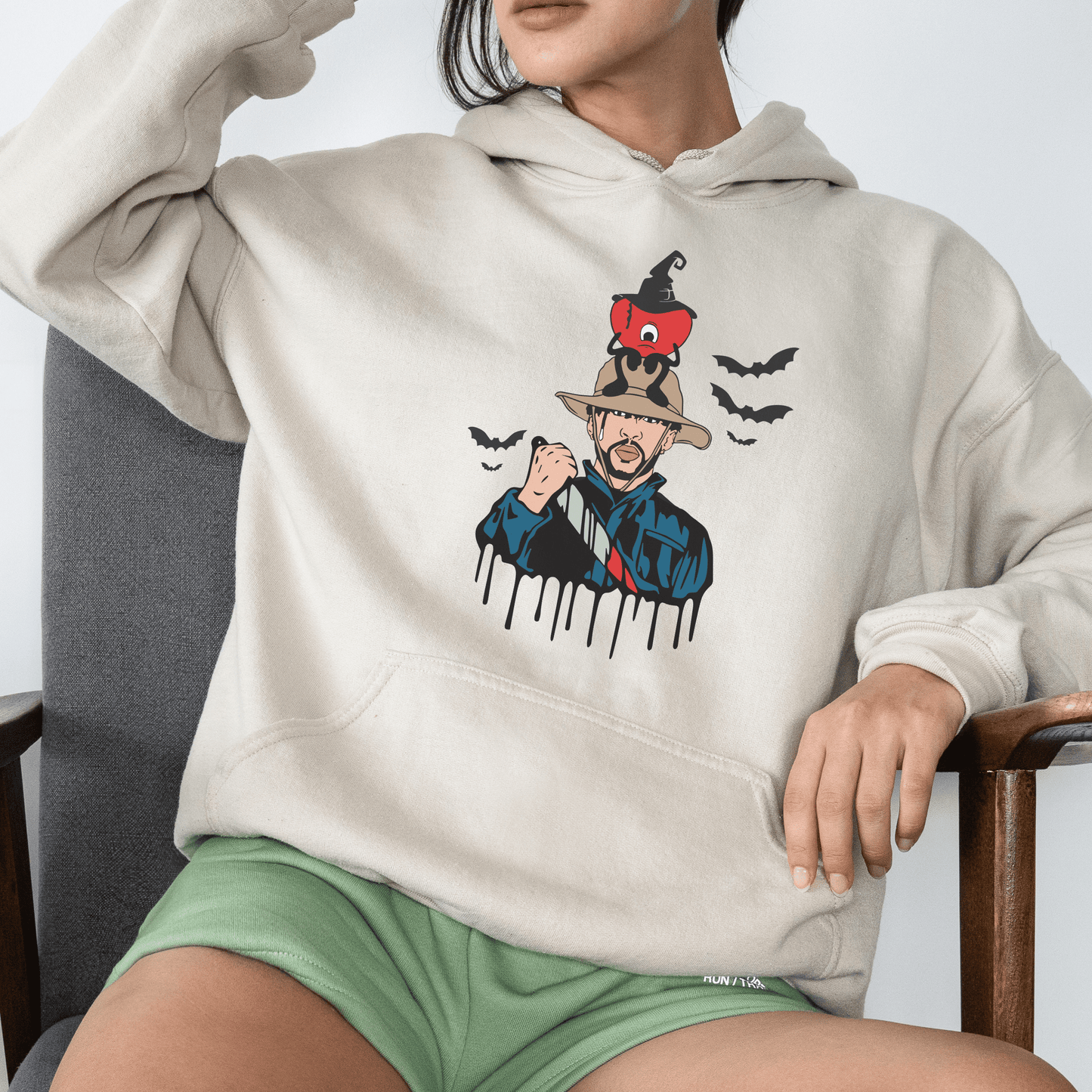 Bad Bunny Halloween Center Hoodie Sweatshirt - Happy Place Studio