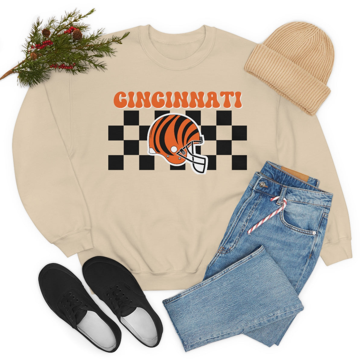 Checkered Cincinnati Crewneck Sweatshirt - Happy Place Studio