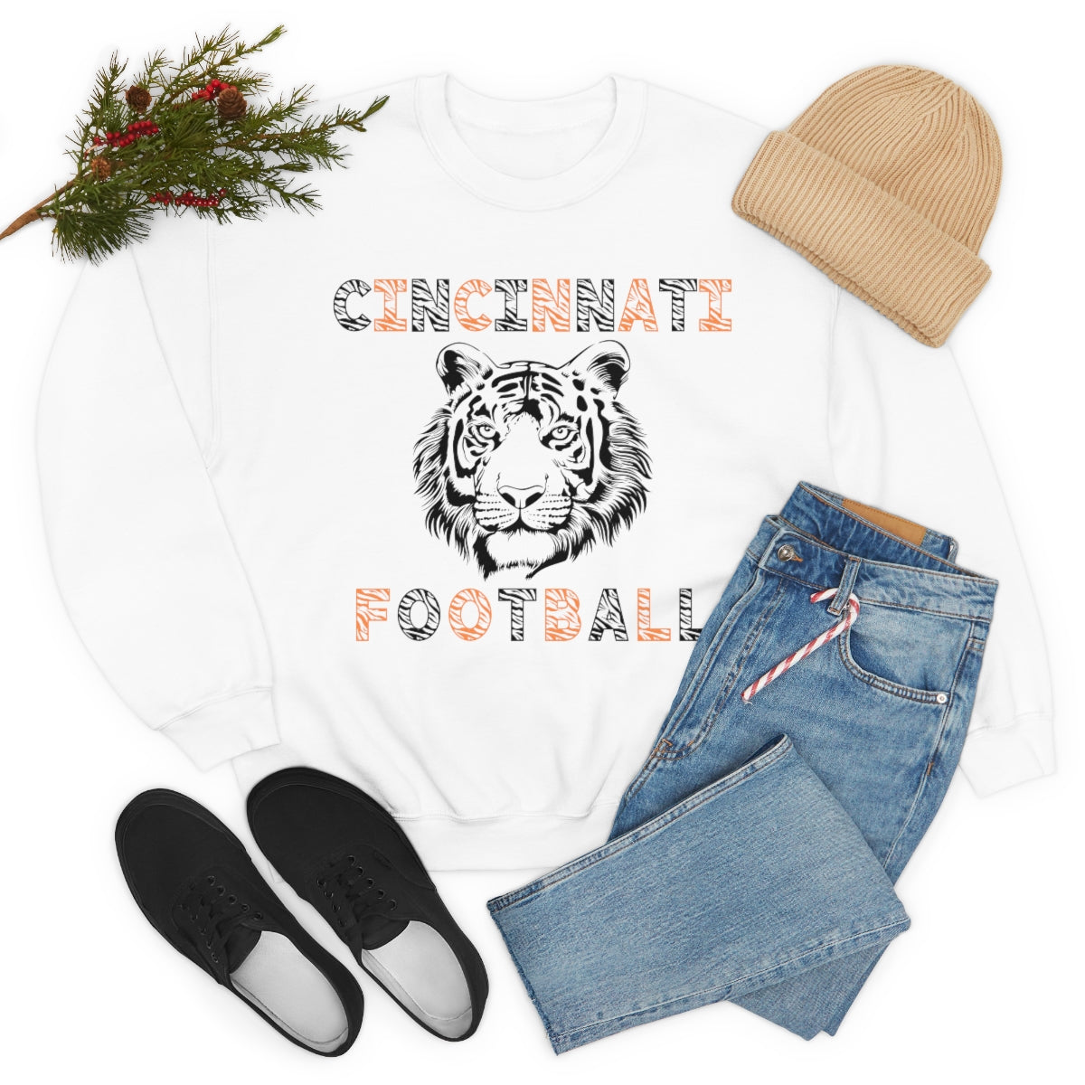 Cincinnati Football Tiger Stripes Crewneck Sweatshirt - Happy Place Studio