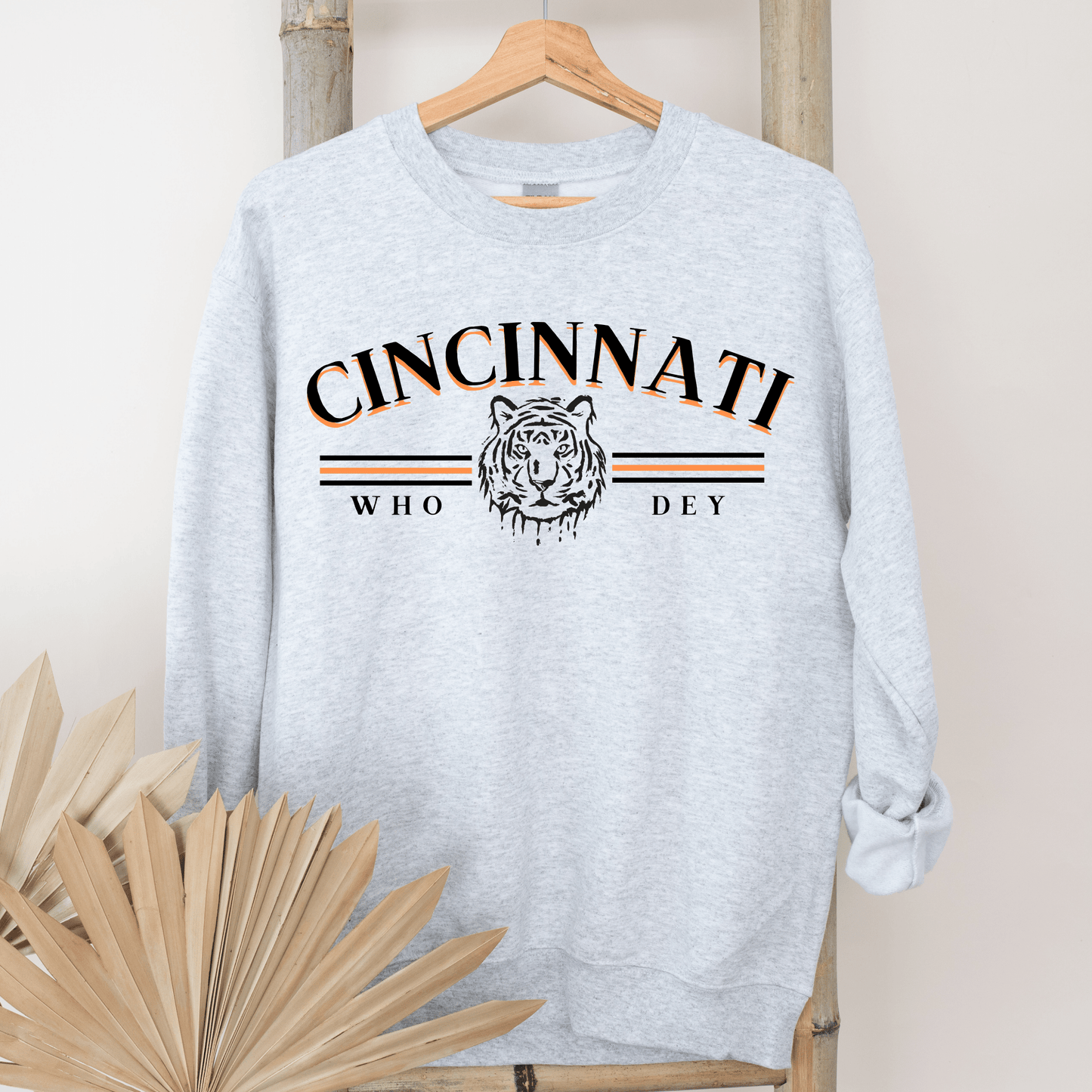 Black Lettering Vintage Cincinnati Who Dey Crewneck Sweatshirt - Happy Place Studio