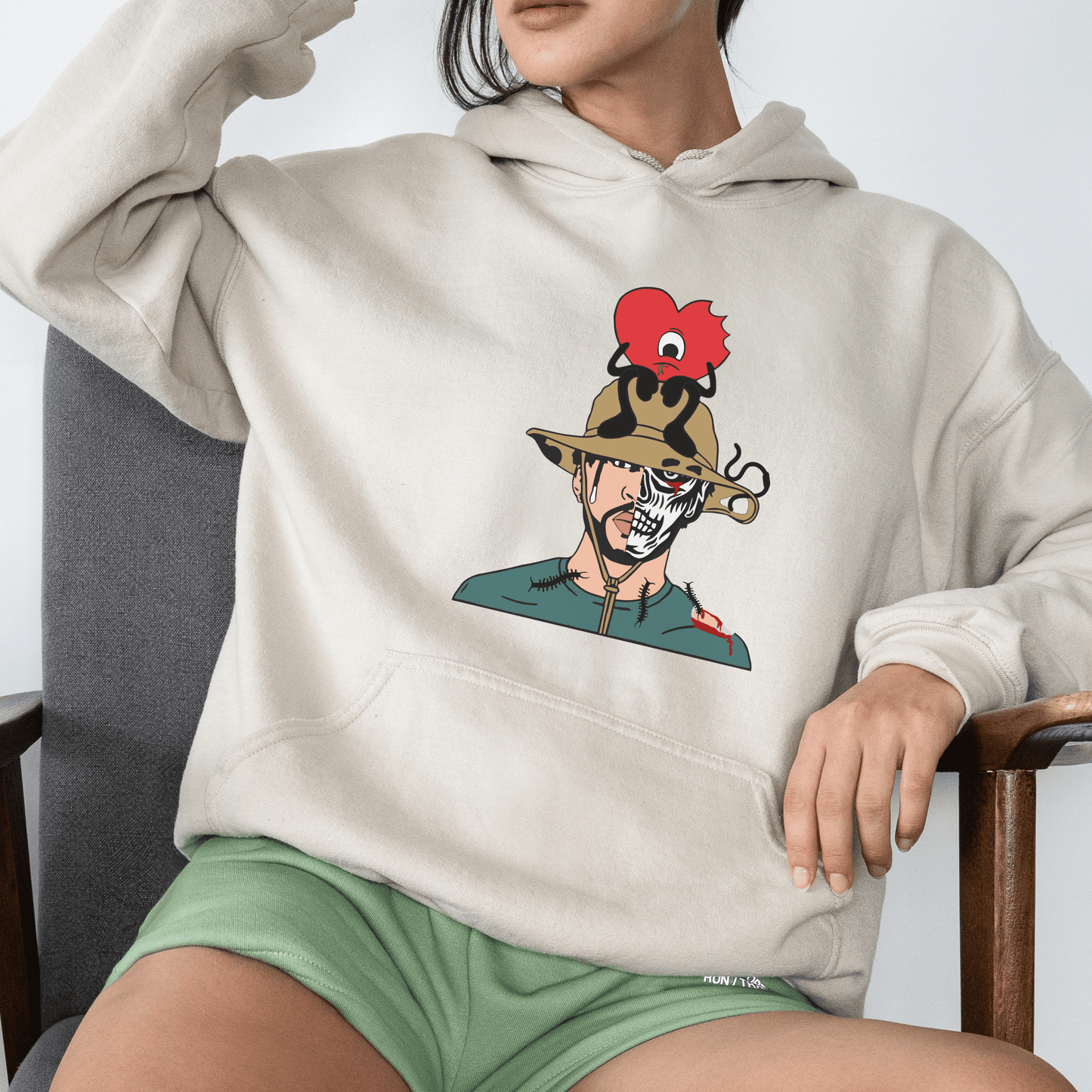 Bad Bunny Center Halloween Hoodie Sweatshirt - Happy Place Studio