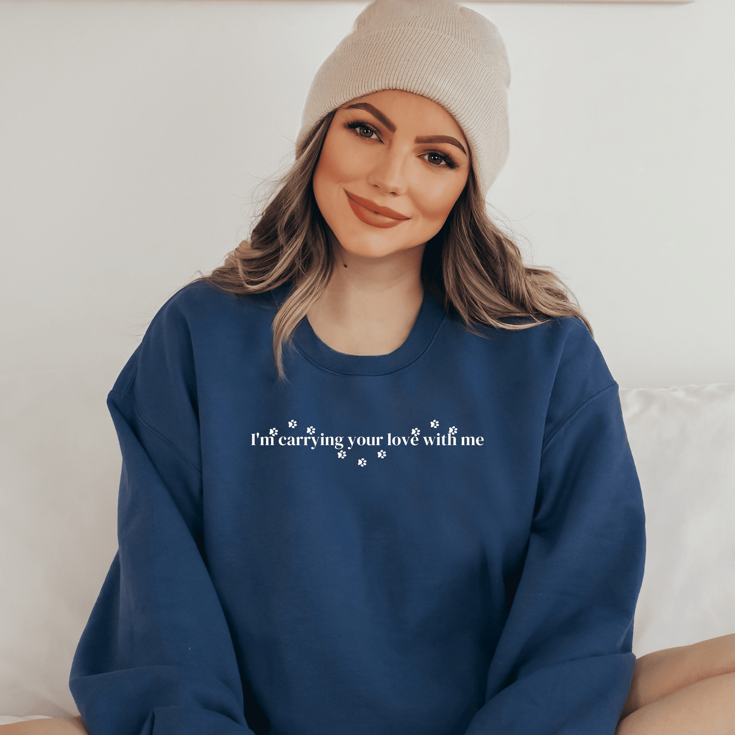 Embroidered I'm Carrying Your Love with Me Paw Prints Sweatshirt - They Said It Studio