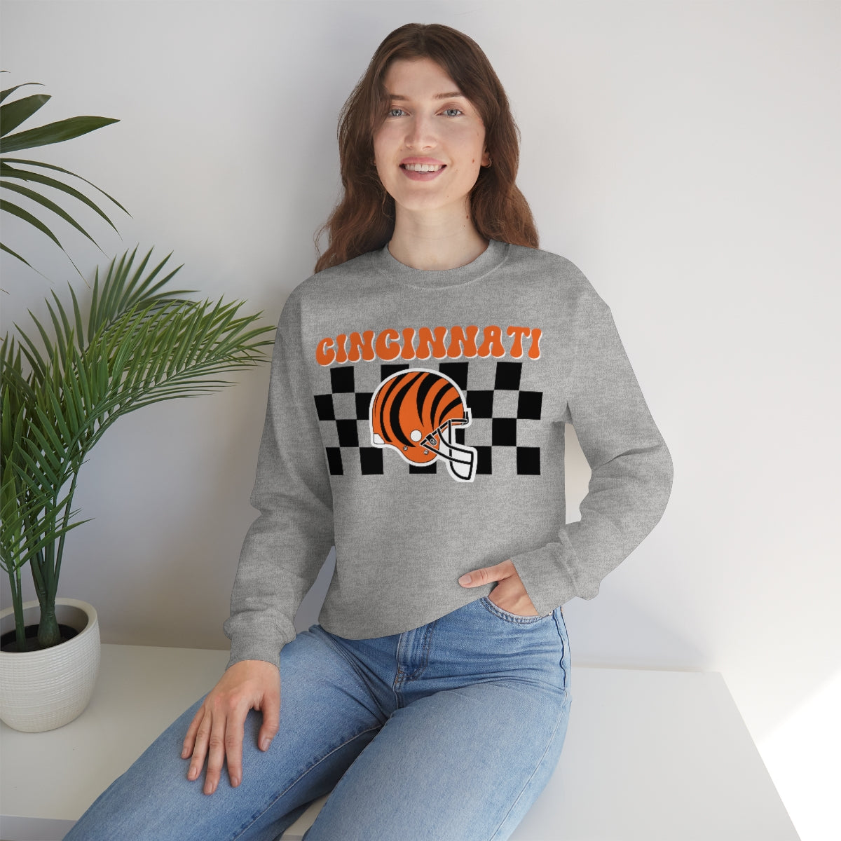 Checkered Cincinnati Crewneck Sweatshirt - Happy Place Studio