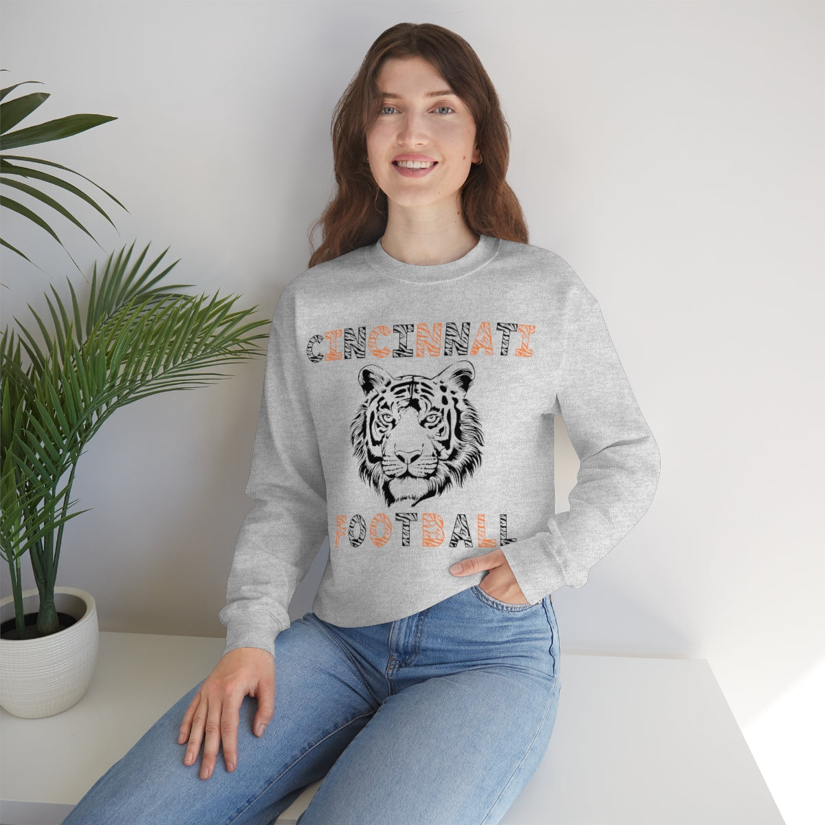 Cincinnati Football Tiger Stripes Crewneck Sweatshirt - Happy Place Studio
