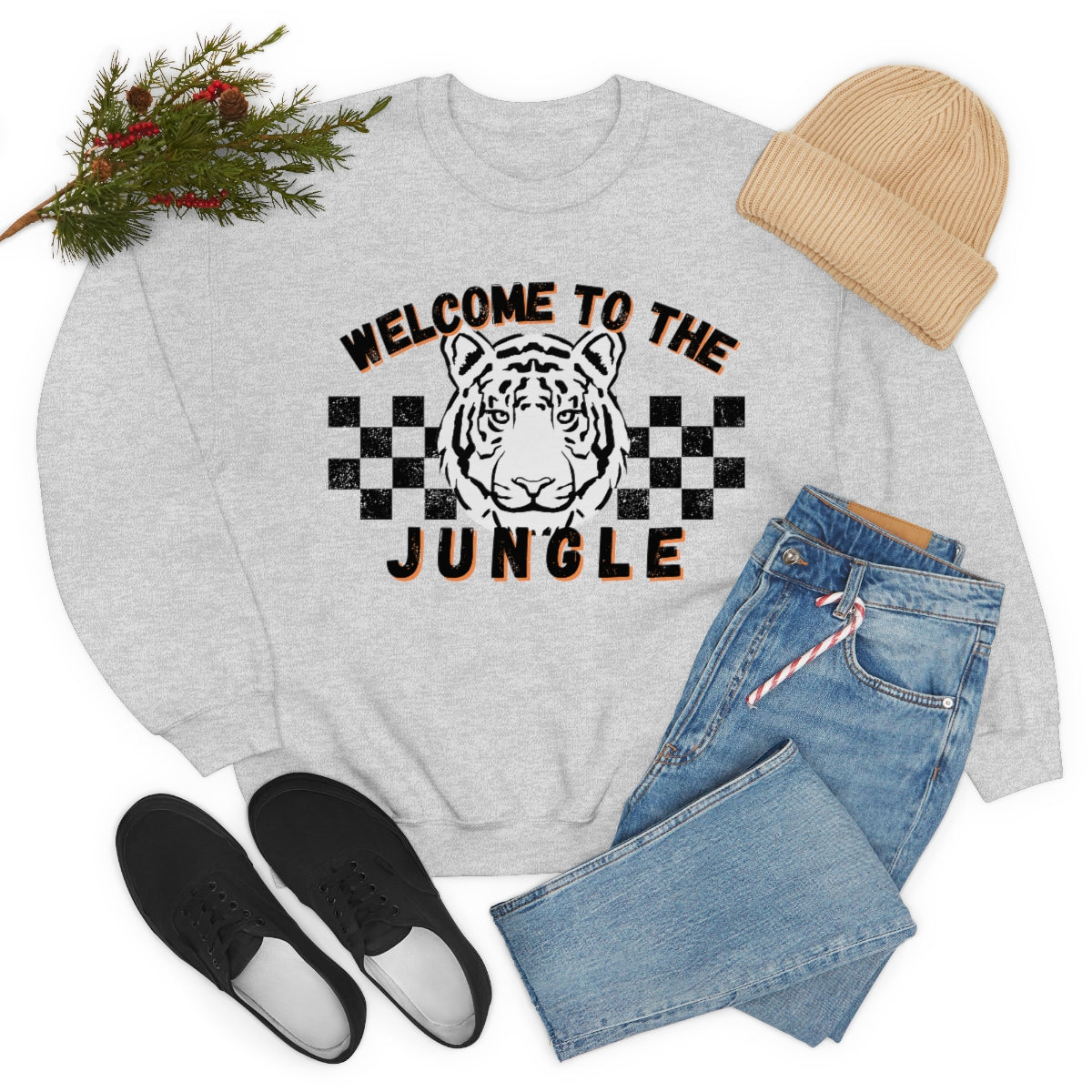 Welcome To The Jungle Checkered Crewneck Sweatshirt - Happy Place Studio