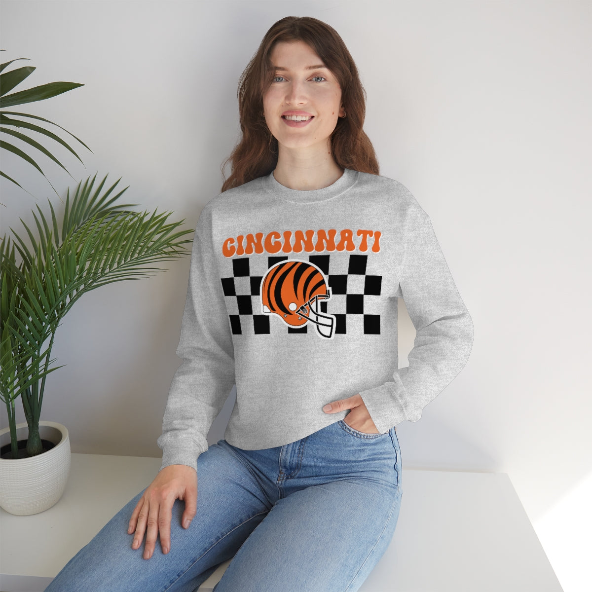 Checkered Cincinnati Crewneck Sweatshirt - Happy Place Studio