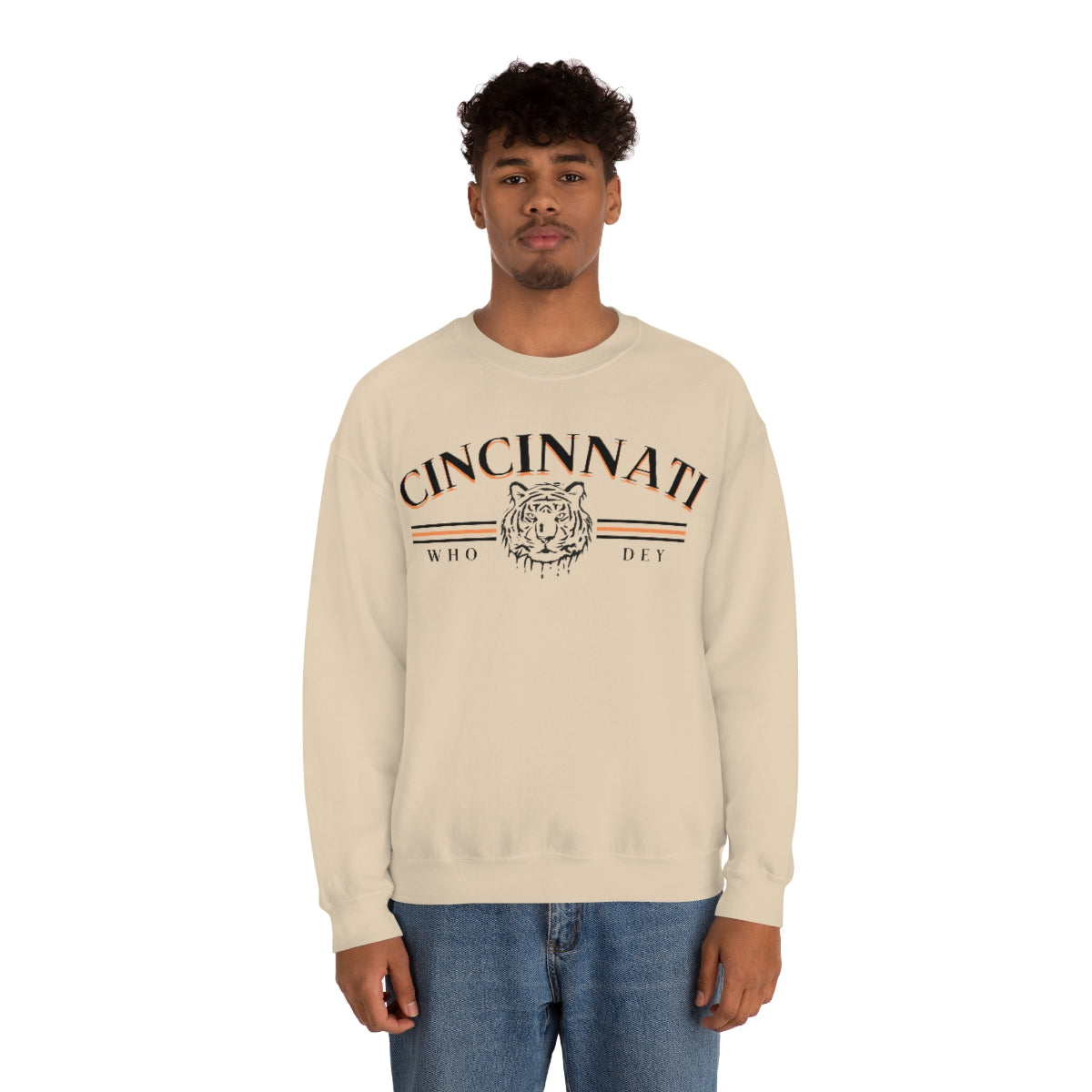 Black Lettering Vintage Cincinnati Who Dey Crewneck Sweatshirt - Happy Place Studio