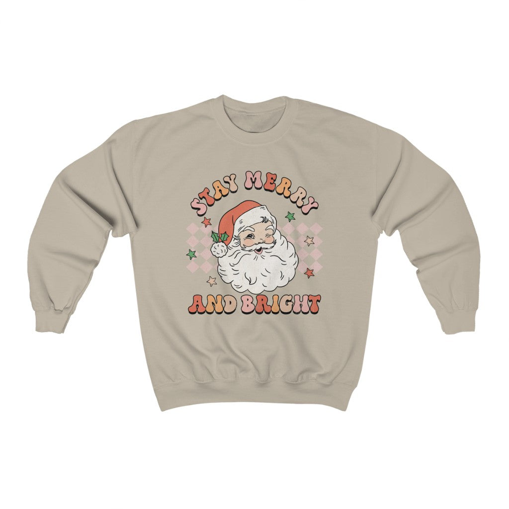 Retro Stay Merry and Bright Christmas Sweatshirt - Happy Place Studio