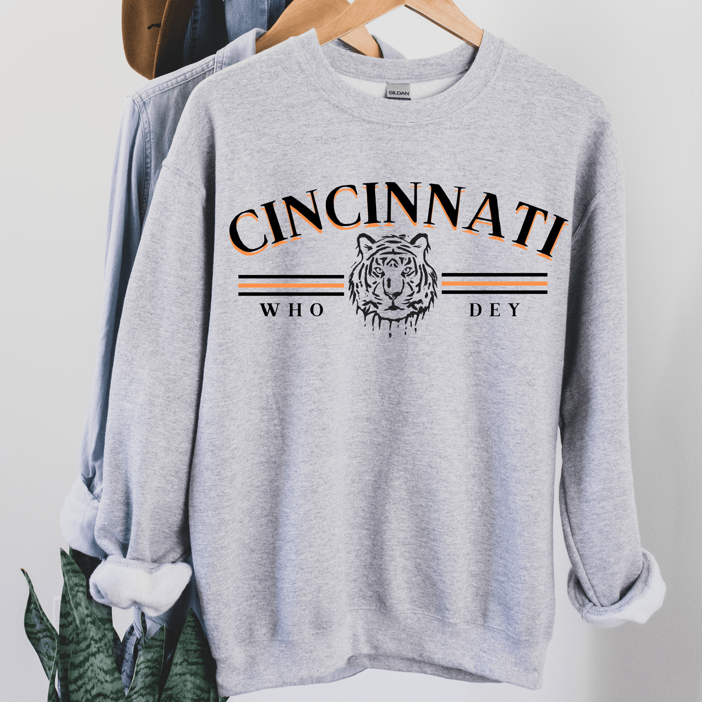 Black Lettering Vintage Cincinnati Who Dey Crewneck Sweatshirt - Happy Place Studio