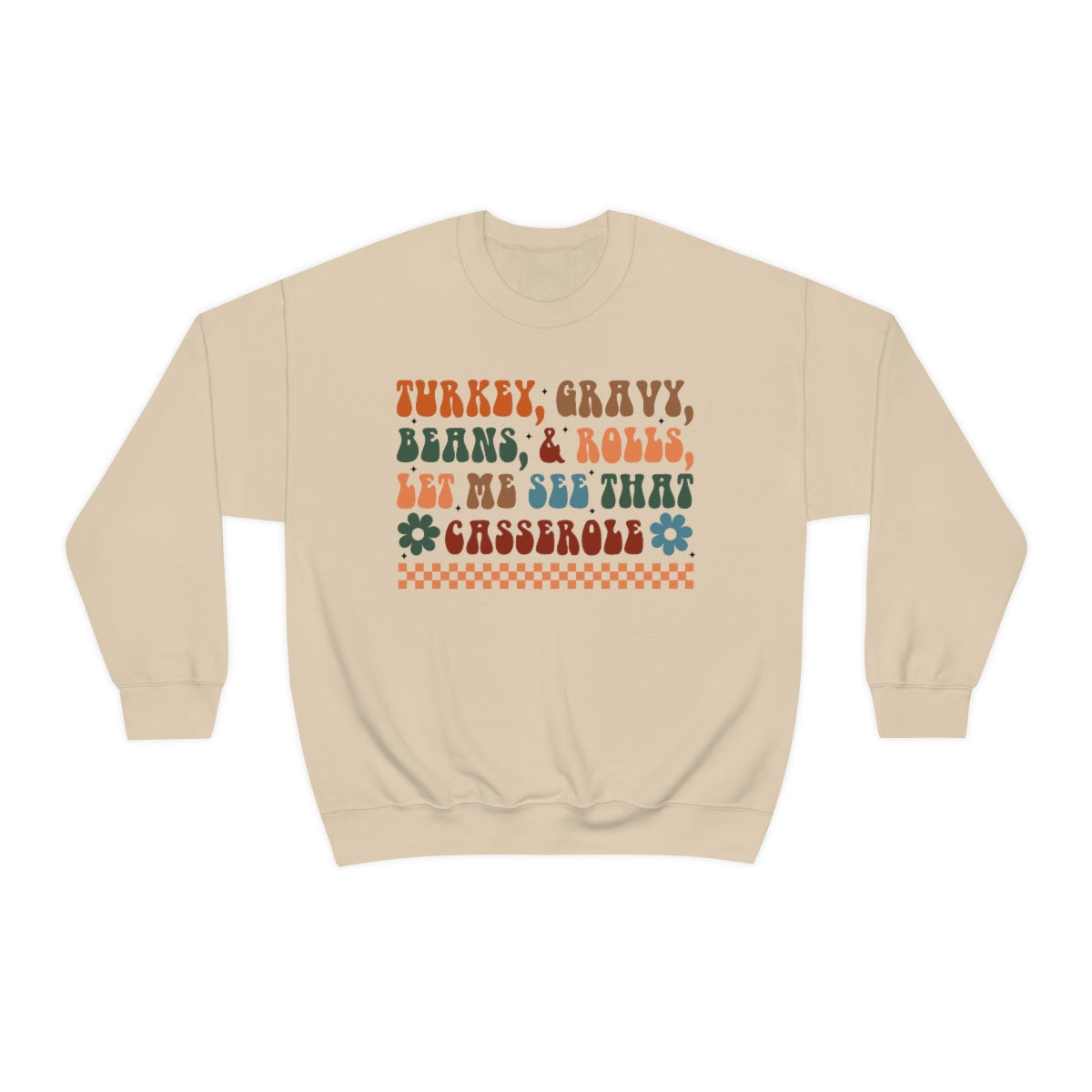 Checkered Turkey, Gravy, Beans, and Rolls Colored Crewneck Sweatshirt - Happy Place Studio