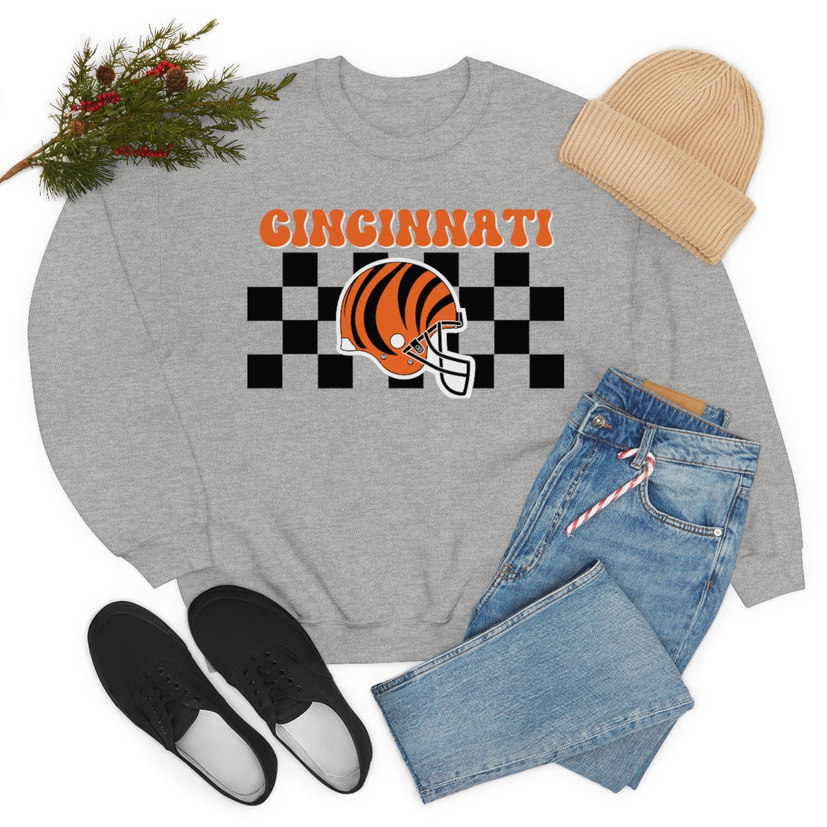 Checkered Cincinnati Crewneck Sweatshirt - Happy Place Studio