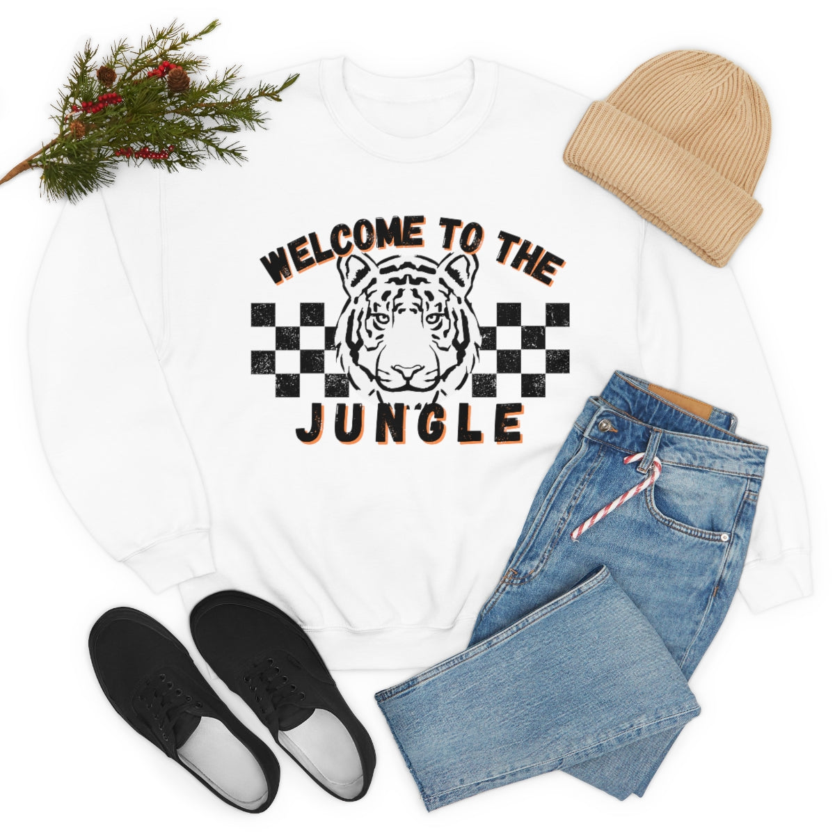Welcome To The Jungle Checkered Crewneck Sweatshirt - Happy Place Studio