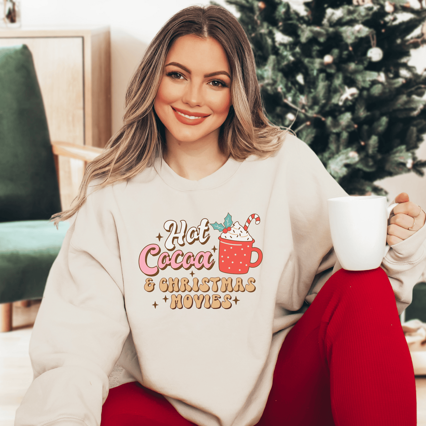 Hot Cocoa and Christmas Vibes Sweatshirt - Happy Place Studio