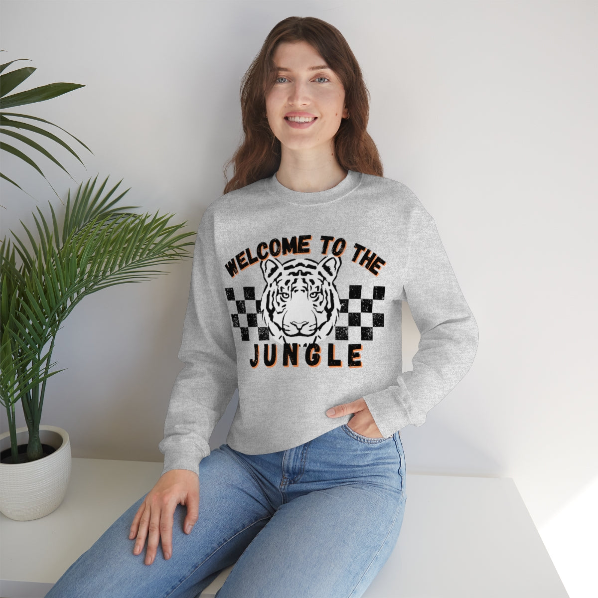 Welcome To The Jungle Checkered Crewneck Sweatshirt - Happy Place Studio
