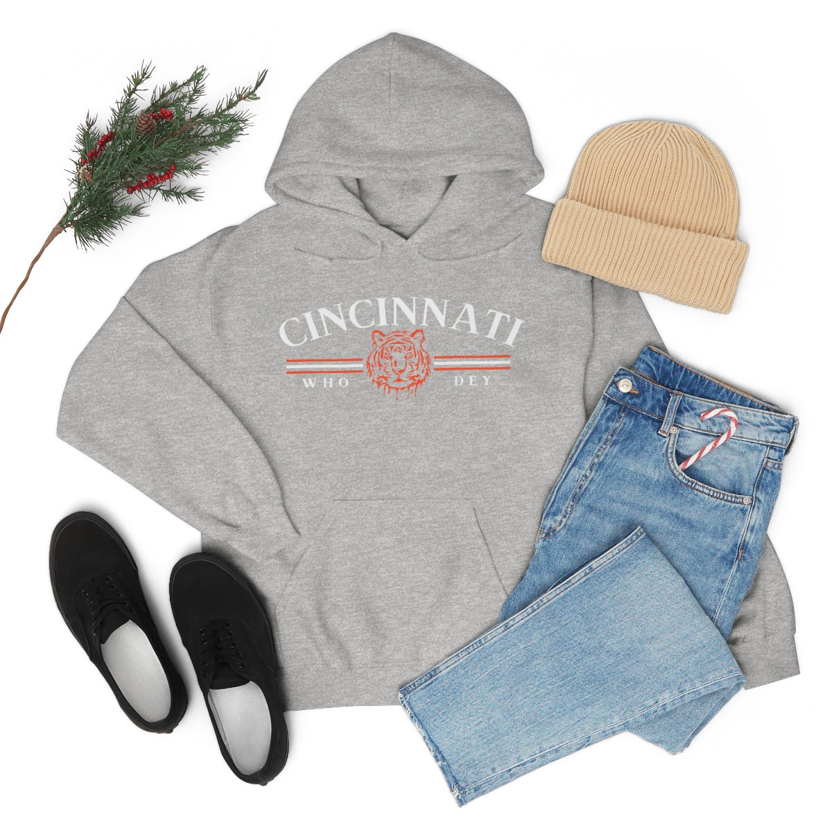 Vintage Style Cincinnati Who Dey Hoodie Sweatshirt - Happy Place Studio