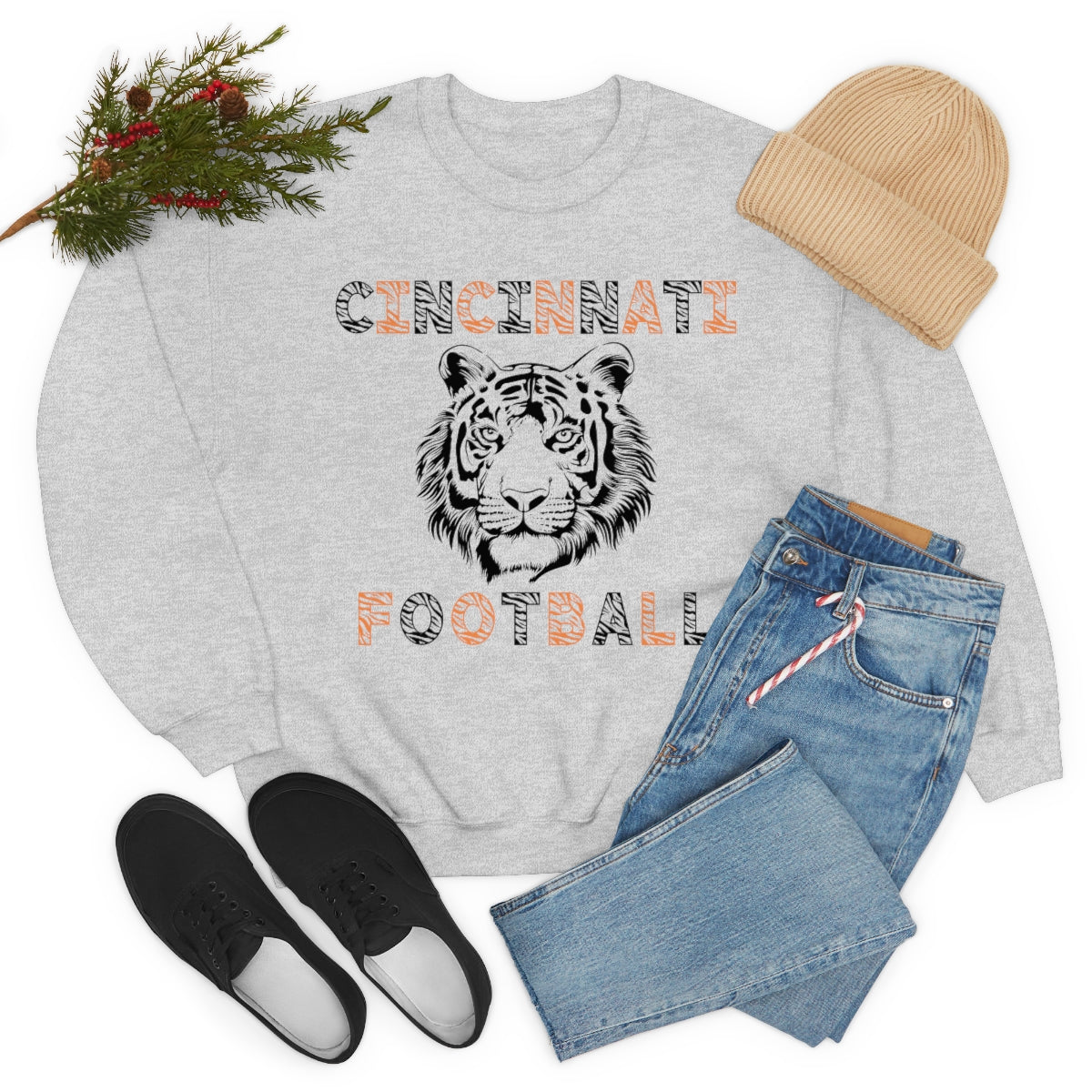 Cincinnati Football Tiger Stripes Crewneck Sweatshirt - Happy Place Studio