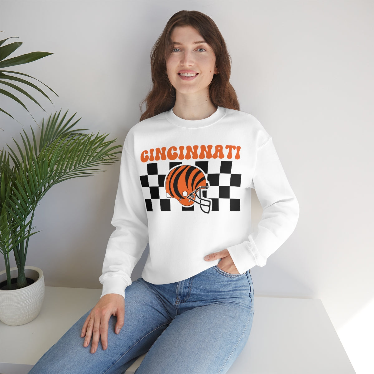 Checkered Cincinnati Crewneck Sweatshirt - Happy Place Studio