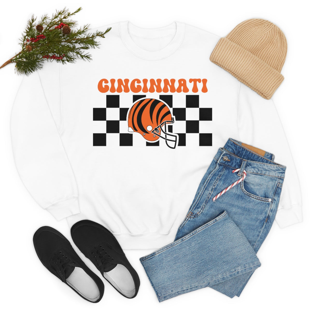 Checkered Cincinnati Crewneck Sweatshirt - Happy Place Studio