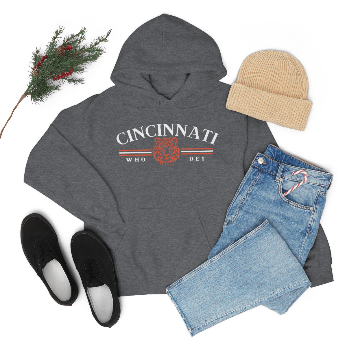 Vintage Style Cincinnati Who Dey Hoodie Sweatshirt - Happy Place Studio