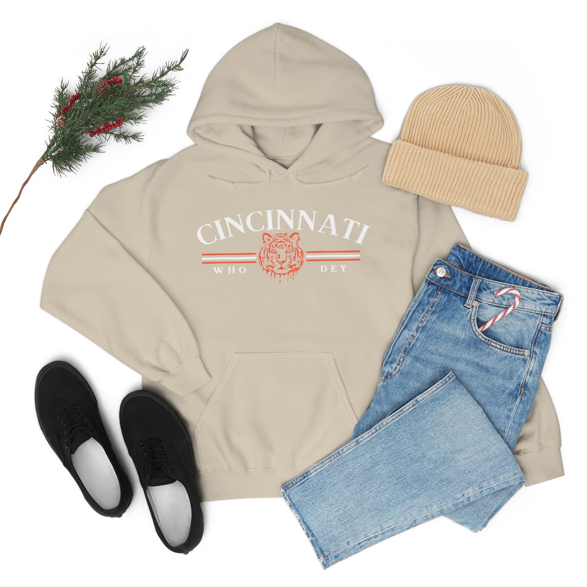 Vintage Style Cincinnati Who Dey Hoodie Sweatshirt - Happy Place Studio