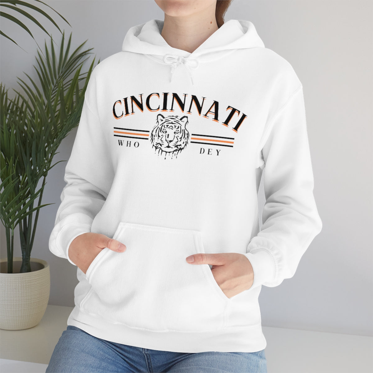 Black Lettering Vintage Style Cincinnati Who Dey Hoodie Sweatshirt - Happy Place Studio