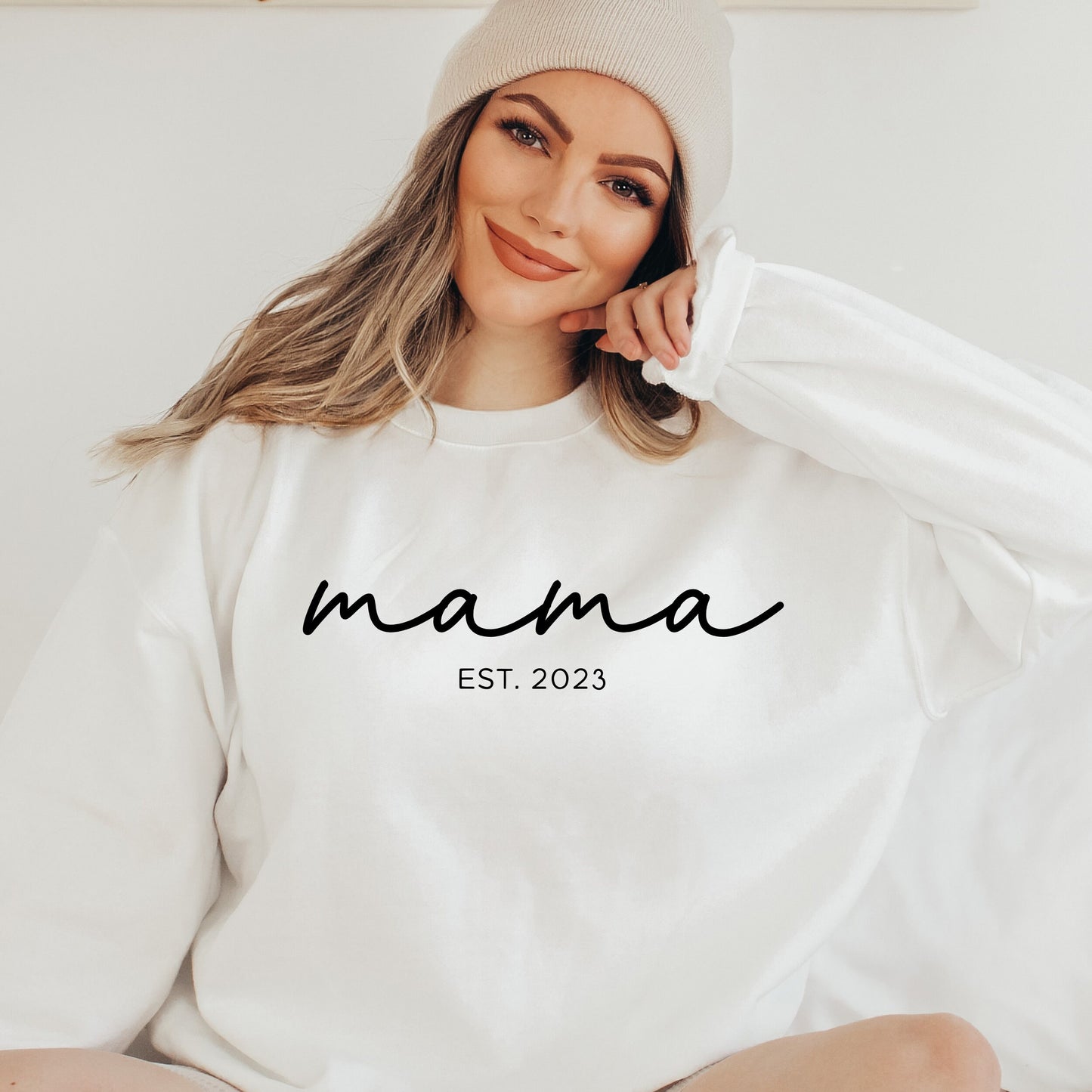 Mama Est. 2023 Crewneck Sweatshirt, gift for new mom, simple mom sweatshirt, gift for first time mom, mama sweatshirt - Happy Place Studio