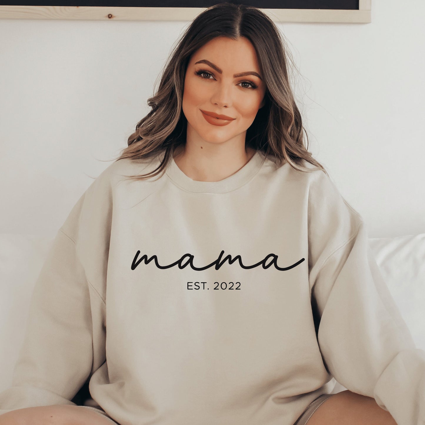 Mama Est. 2022 Crewneck Sweatshirt, gift for new mom, simple mom sweatshirt, gift for first time mom, mama sweatshirt - Happy Place Studio