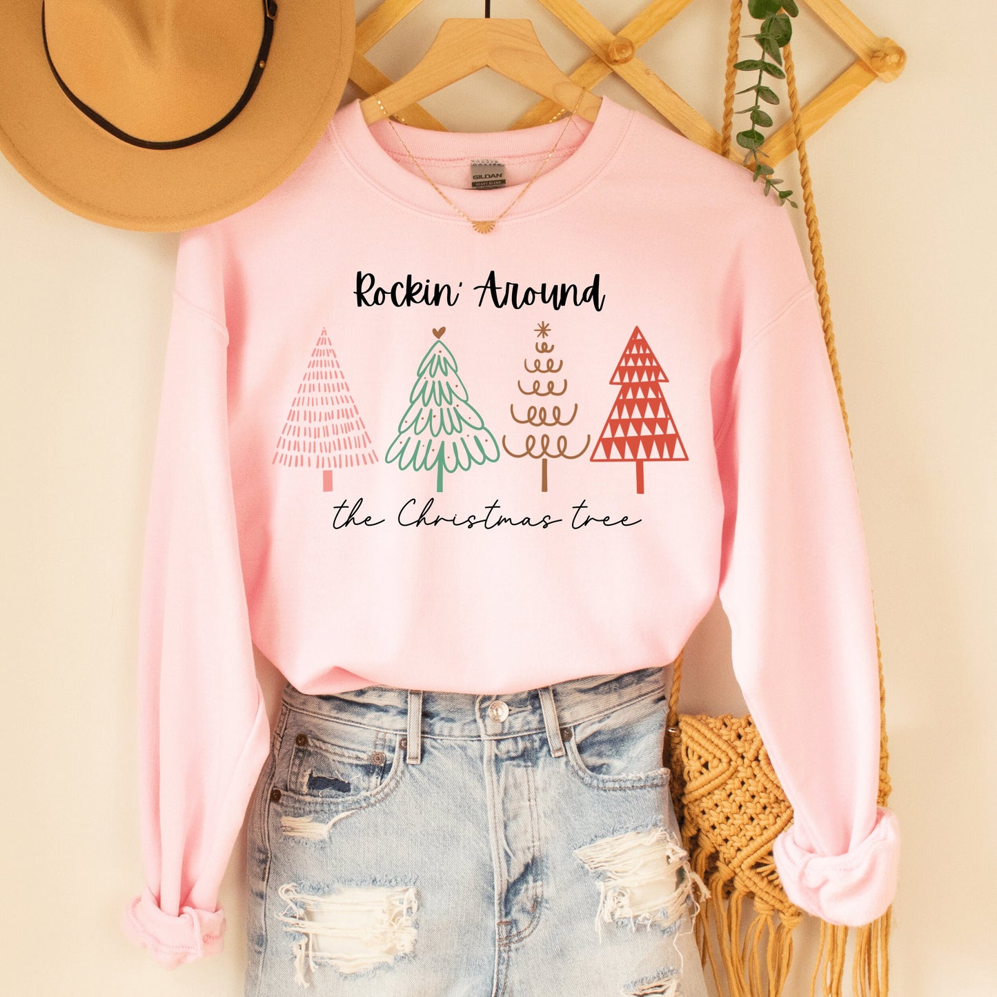 Christmas Tree Sweatshirt, Women's Christmas Sweater, Christmas Crewneck Pullover, Christmas Tree Holiday Sweaters, Tree Picking Sweatshirt - Happy Place Studio