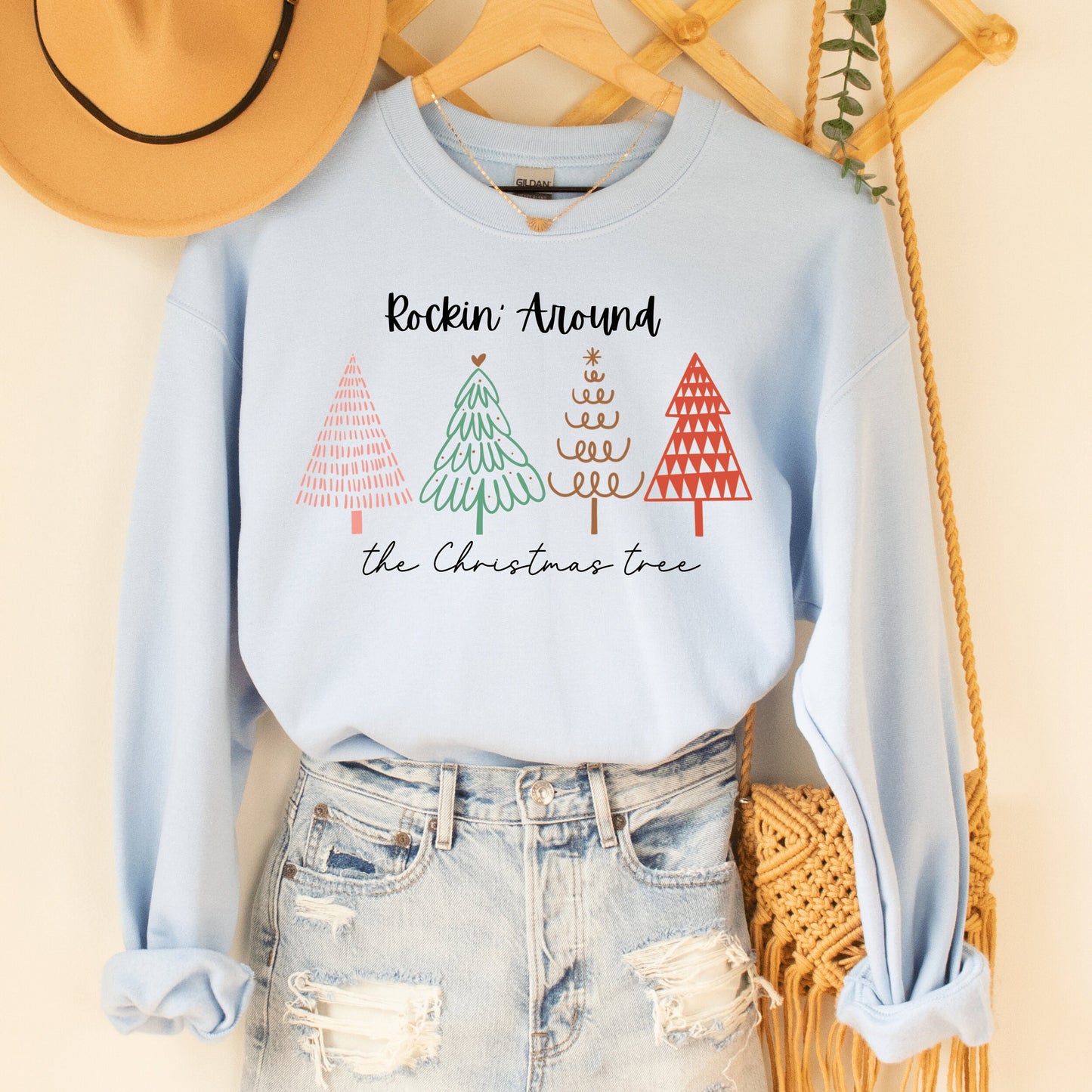 Christmas Tree Sweatshirt, Women's Christmas Sweater, Christmas Crewneck Pullover, Christmas Tree Holiday Sweaters, Tree Picking Sweatshirt - Happy Place Studio