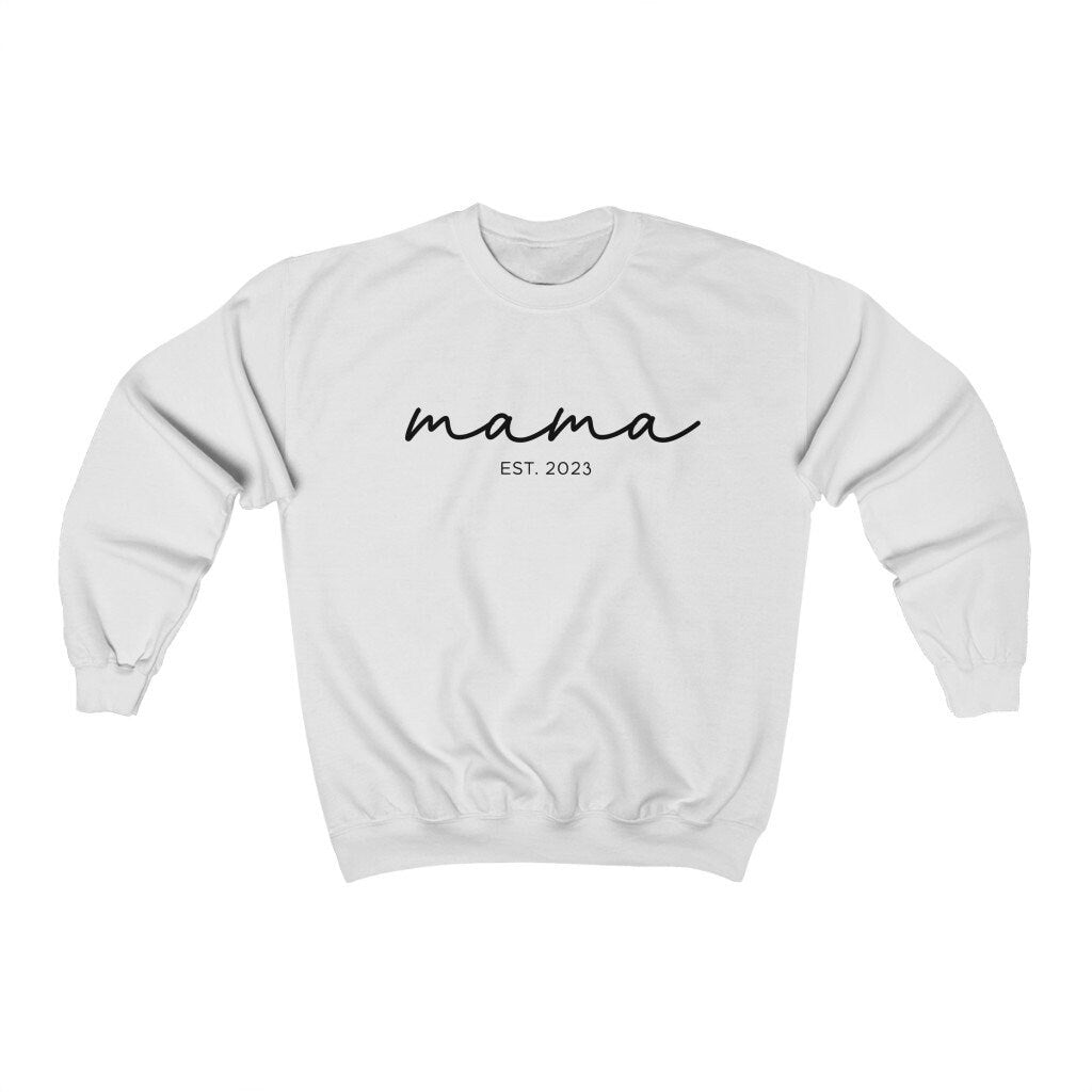 Mama Est. 2023 Crewneck Sweatshirt, gift for new mom, simple mom sweatshirt, gift for first time mom, mama sweatshirt - Happy Place Studio