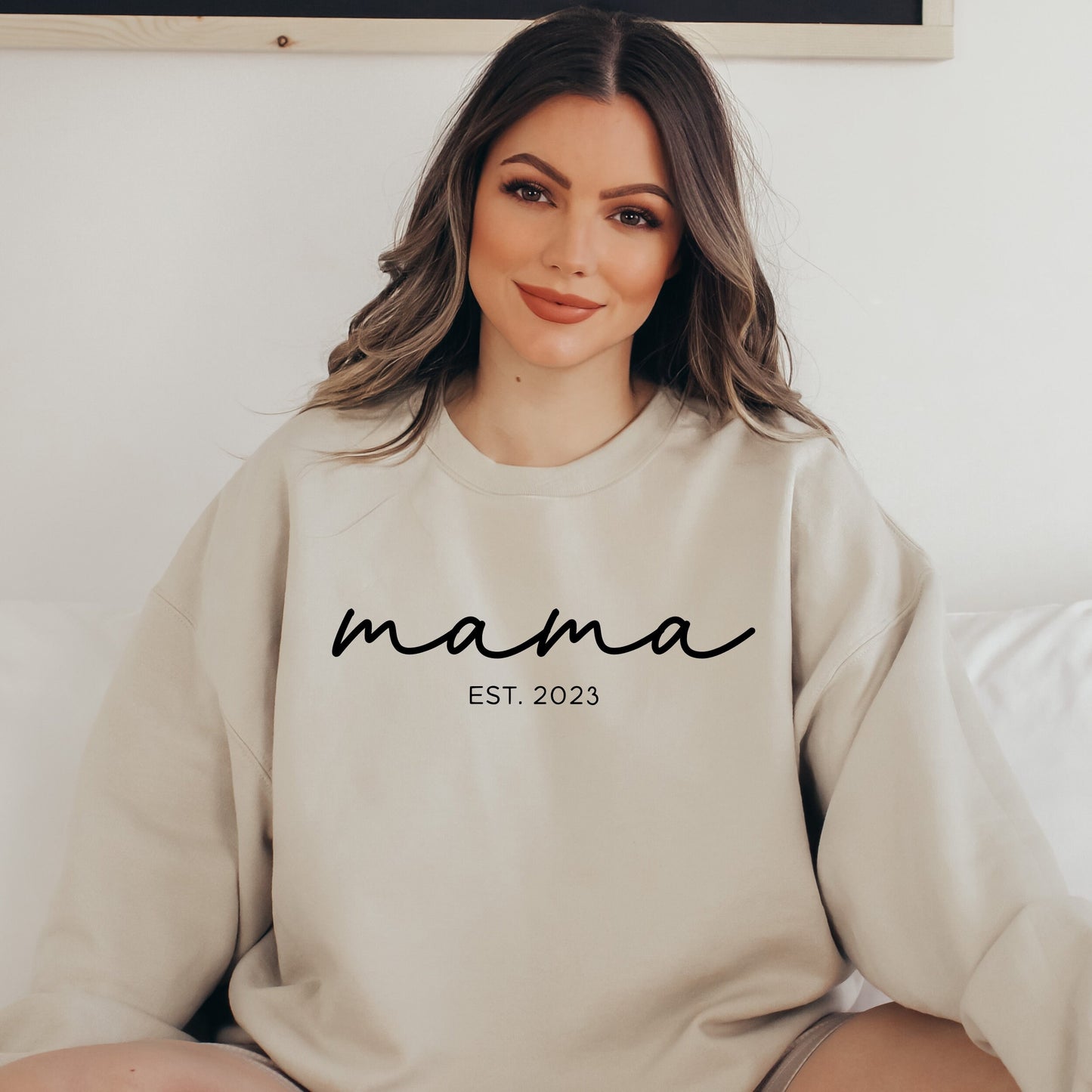 Mama Est. 2023 Crewneck Sweatshirt, gift for new mom, simple mom sweatshirt, gift for first time mom, mama sweatshirt - Happy Place Studio