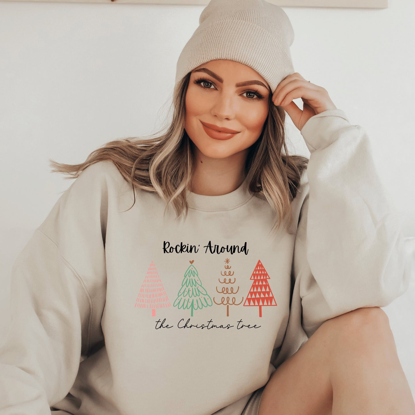 Christmas Tree Sweatshirt, Women's Christmas Sweater, Christmas Crewneck Pullover, Christmas Tree Holiday Sweaters, Tree Picking Sweatshirt - Happy Place Studio