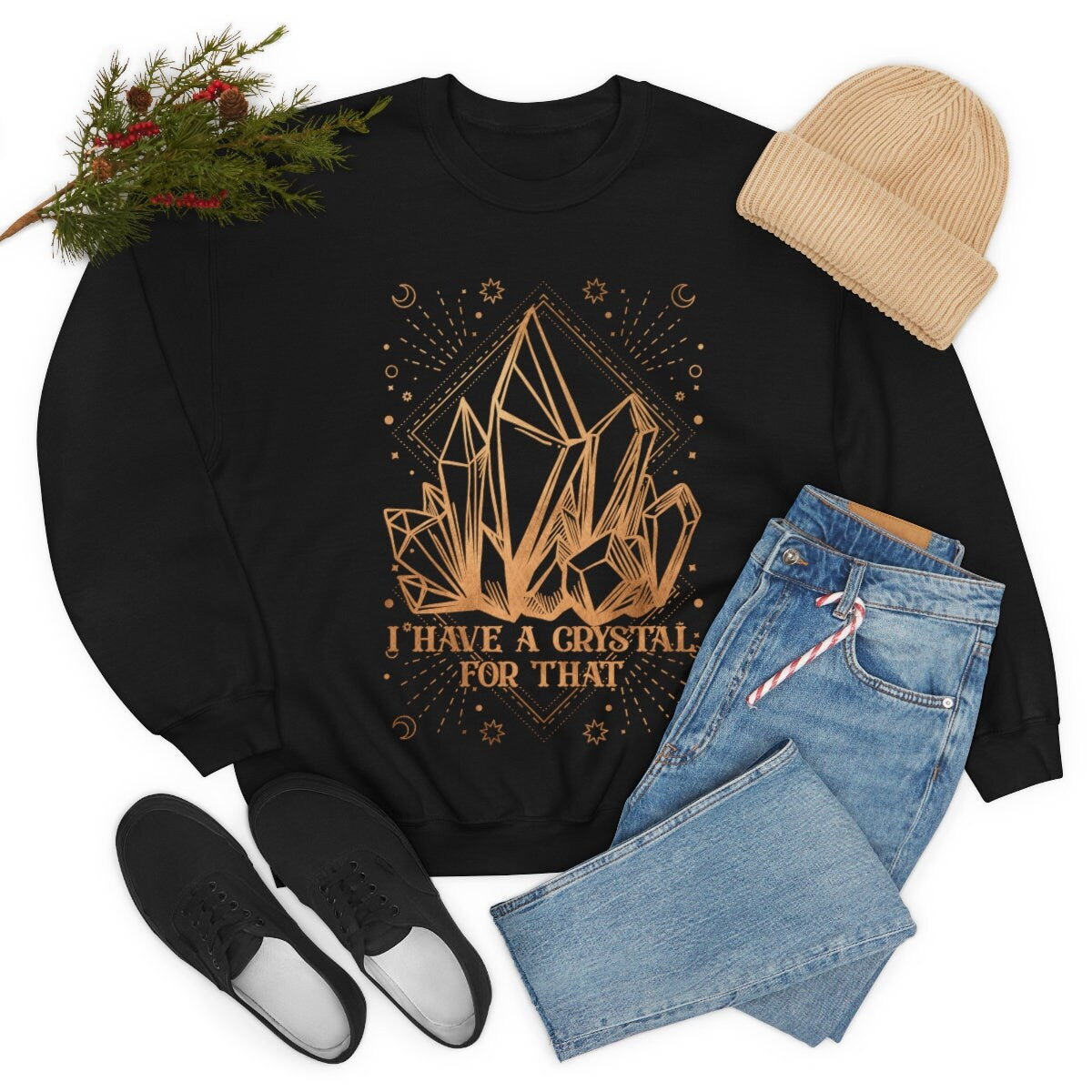 Crystal Mystical Crewneck Sweatshirt, Celestial sweatshirt, Witchy sweatshirt, Tarot Card Sweatshirt, Witchy Shirt,I have a crystal for that - Happy Place Studio