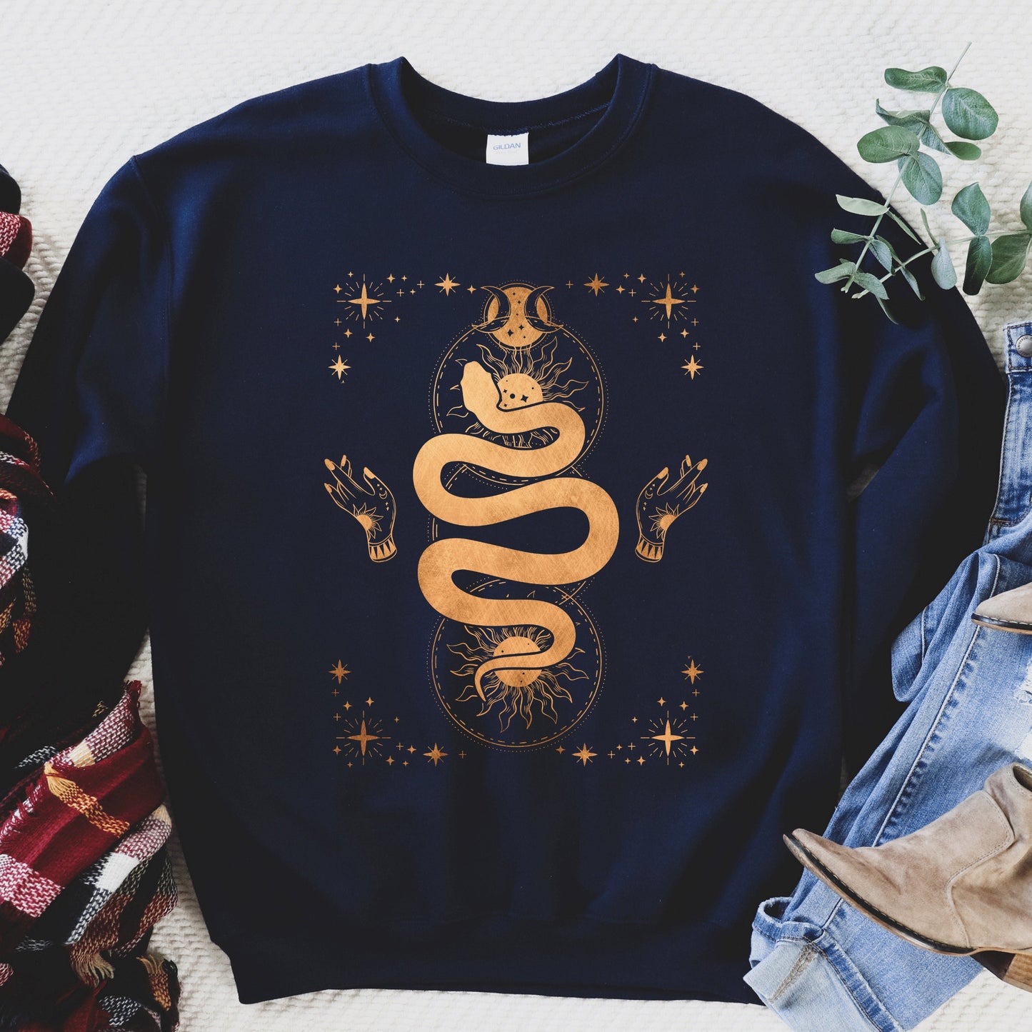 Sun and Moon Crystal Tarot Sweatshirt, Tarot Card Sweatshirt, Plant Lover Sweatshirt, Mystical Tarot Sweatshirt, Celestial Sweatshirt - Happy Place Studio