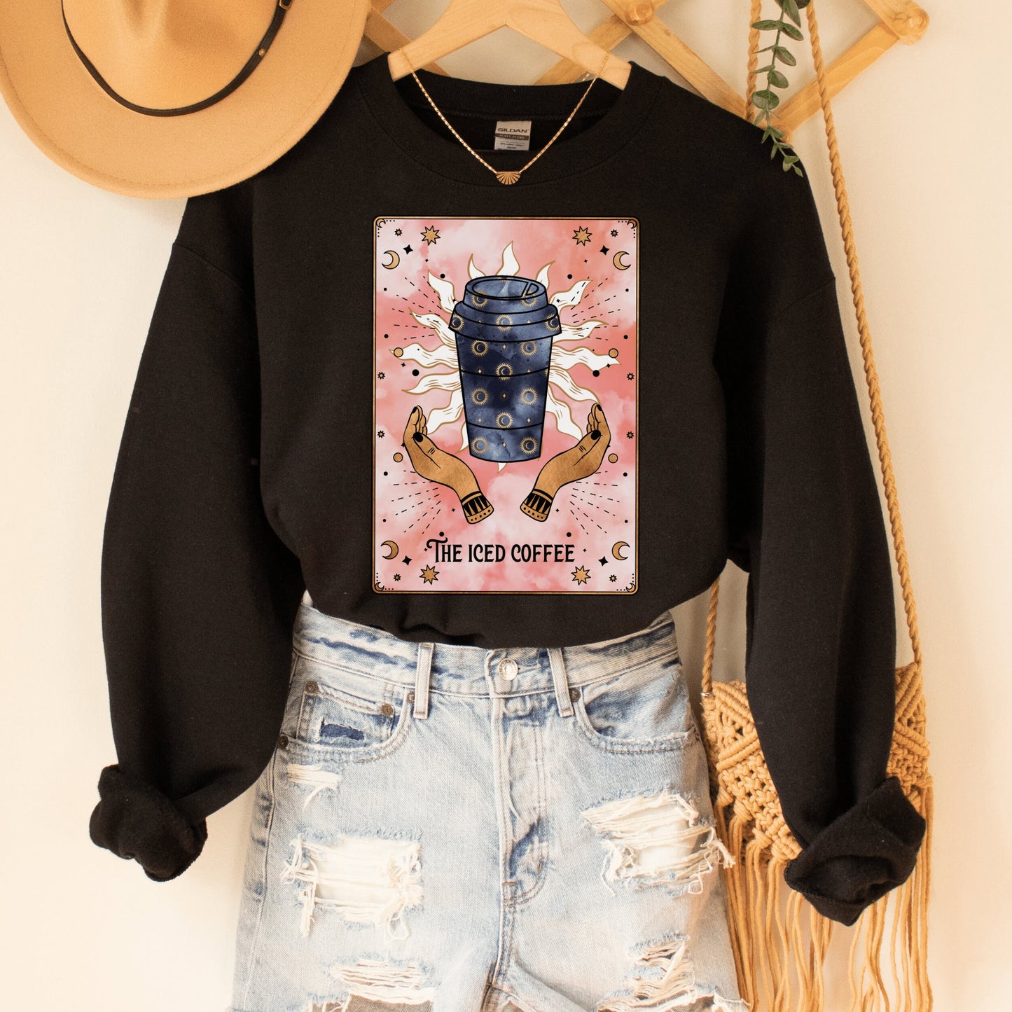 Tarot Card Sweatshirt, Iced Coffee Sweatshirt, Tarot Coffee Sweatshirt Vintage, Witchy Clothing, Witchy Clothes, Gift for Iced Coffee lover - Happy Place Studio