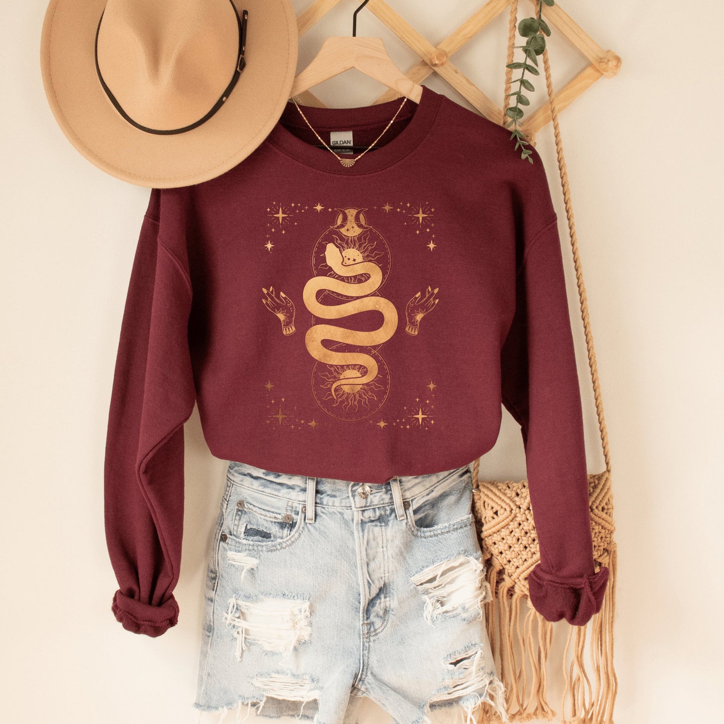 Sun and Moon Crystal Tarot Sweatshirt, Tarot Card Sweatshirt, Plant Lover Sweatshirt, Mystical Tarot Sweatshirt, Celestial Sweatshirt - Happy Place Studio